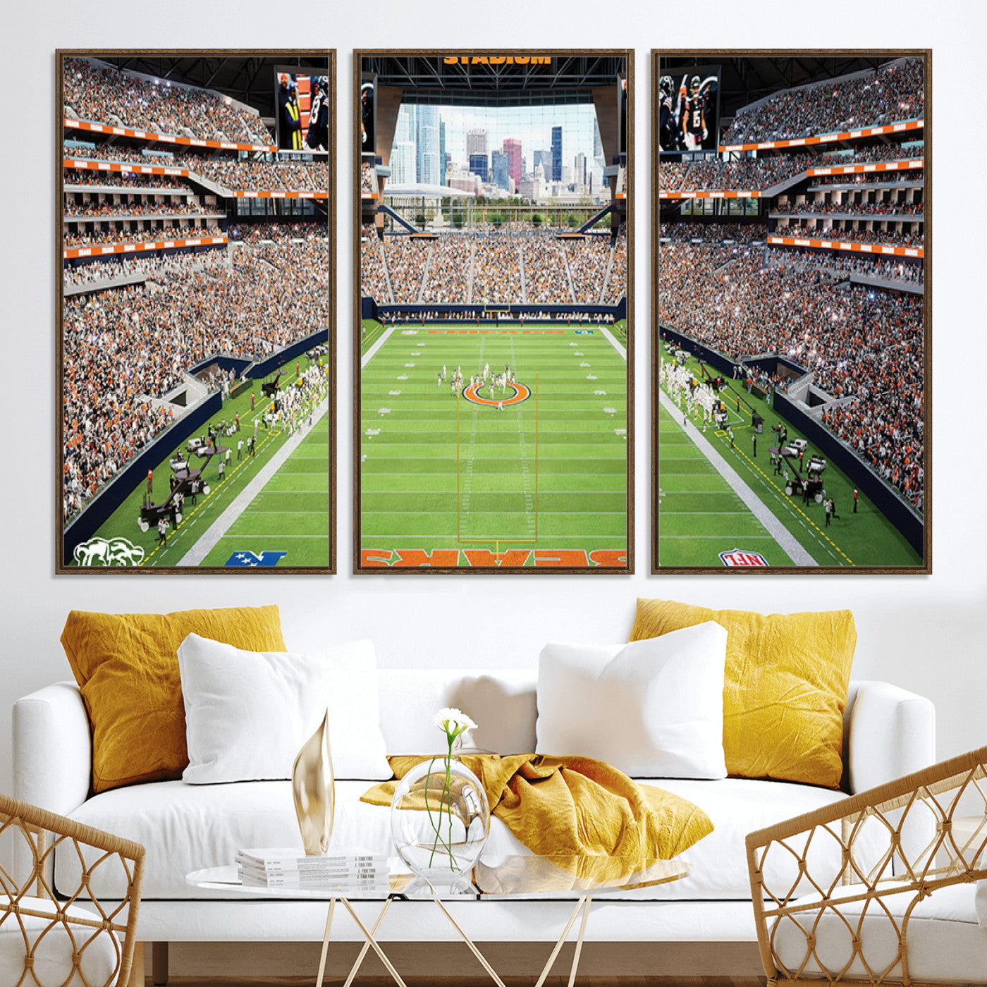 76935553-MGV-CV-36X24-Chicago Bears Soldiers Field Wall Art Canvas Print – Framed Football Stadium Artwork for Sports Fans, Soldier Field Skyline Canvas Decor for Game Room or Man Cave