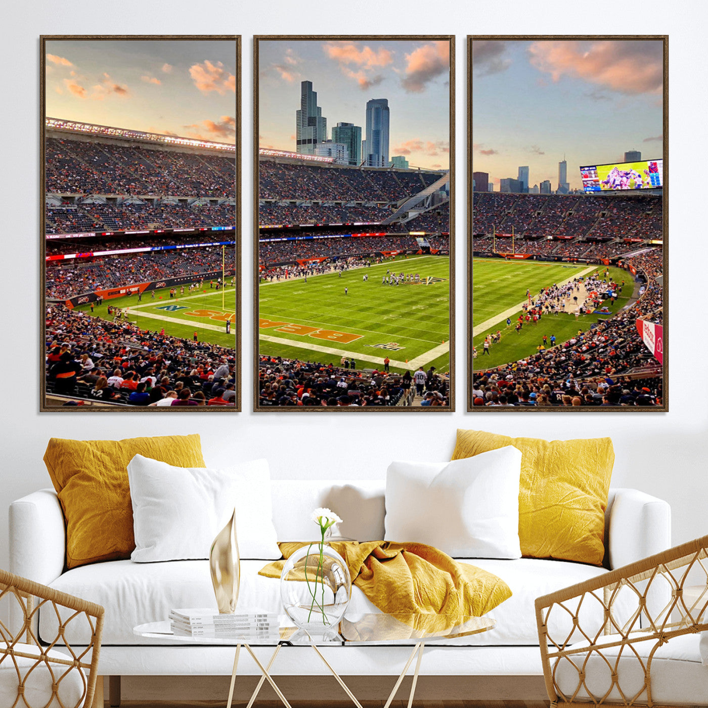 55377093-MGV-CV-36X24-Chicago Bears Soldiers Field Wall Art Canvas Print – Framed Football Stadium Artwork for Sports Fans, Soldier Field Skyline Canvas Decor for Game Room or Man Cave