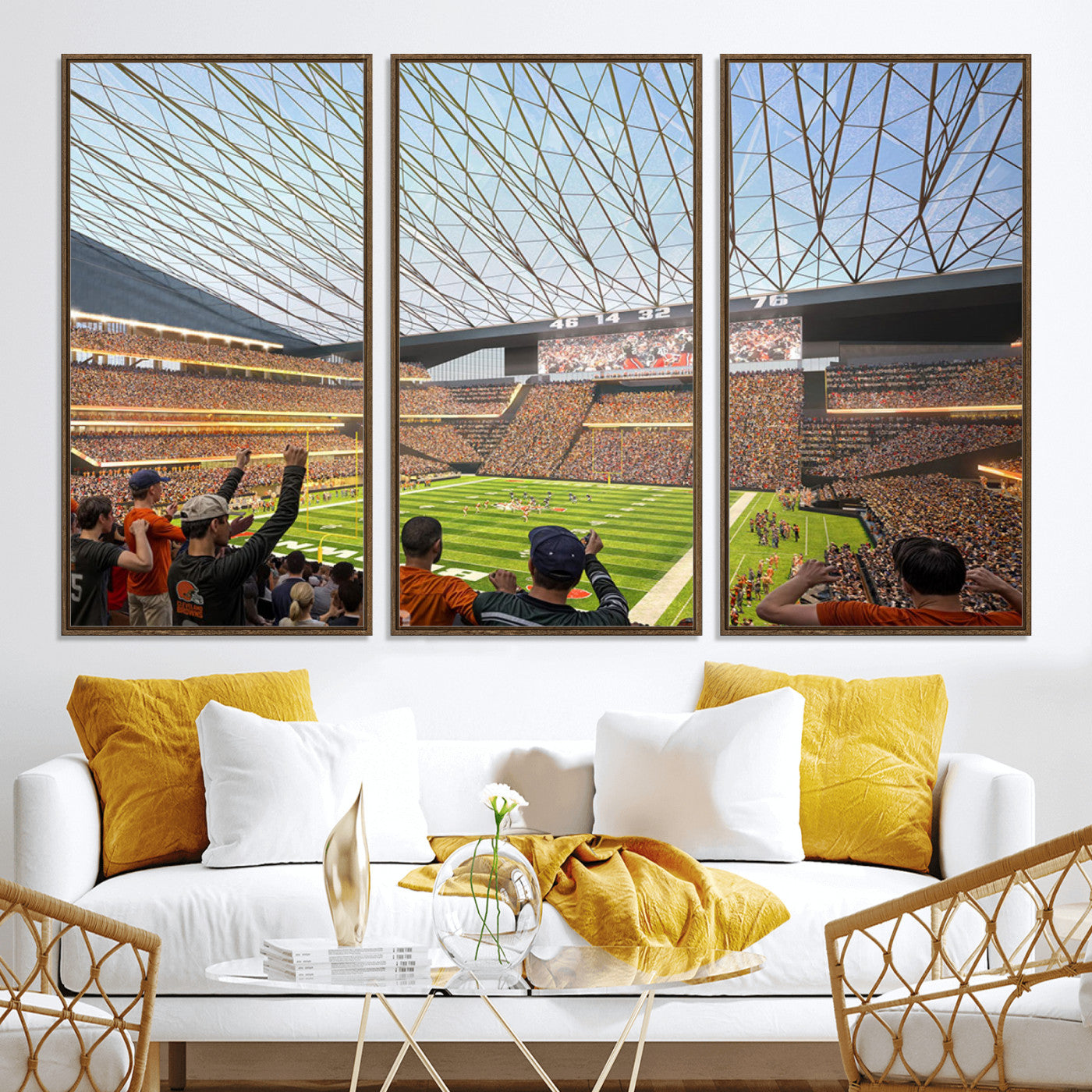 81960112-MGV-CV-36X24-Cleveland Browns Stadium Wall Art Canvas Print – Framed Football Artwork Featuring Cleveland Skyline and Browns Stadium, Perfect for Man Cave or Game Room Decor