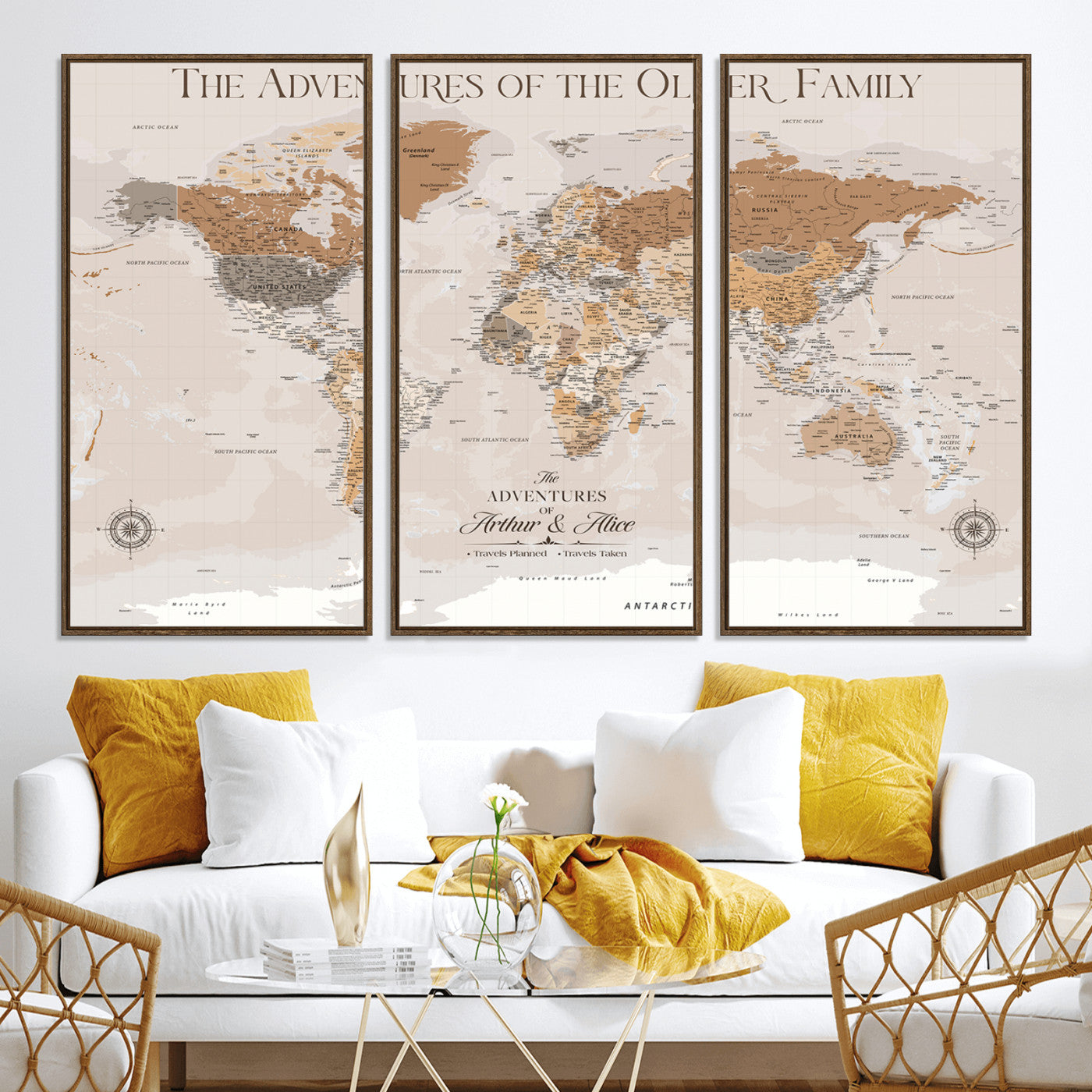 43101120-MGV-CV-36X24-World Travel Map with Pins – Push Pin Maps of Where I've Been, Framed Wall Map for Travel Memories, Old Style Decorative World Map - H10