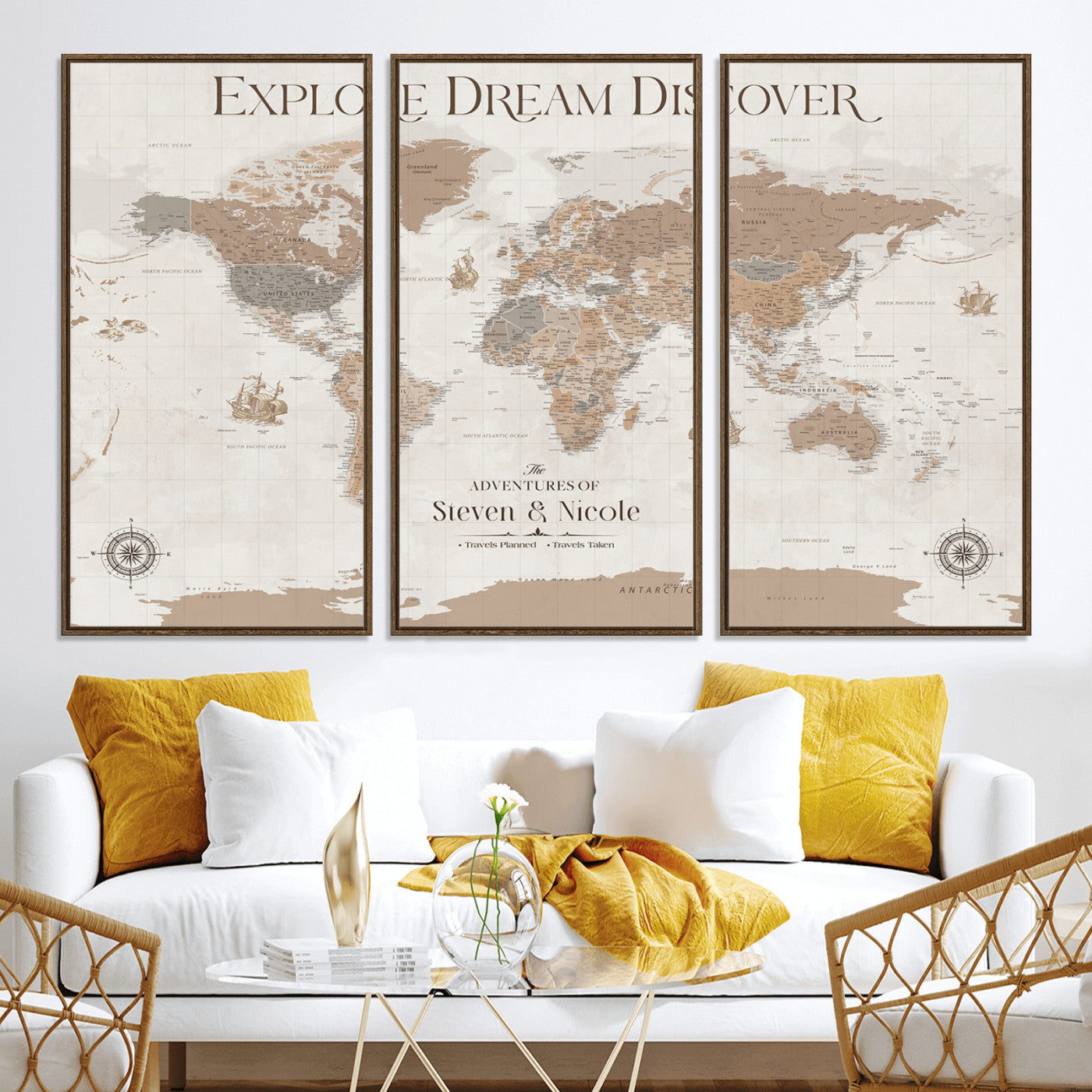 95738134-MGV-CV-36X24-Custom Push Pin World Map Wall Canvas Print – Personalized Travel Tracker with Pins – Framed Large Multi-Size Canvas for Home Office Decor