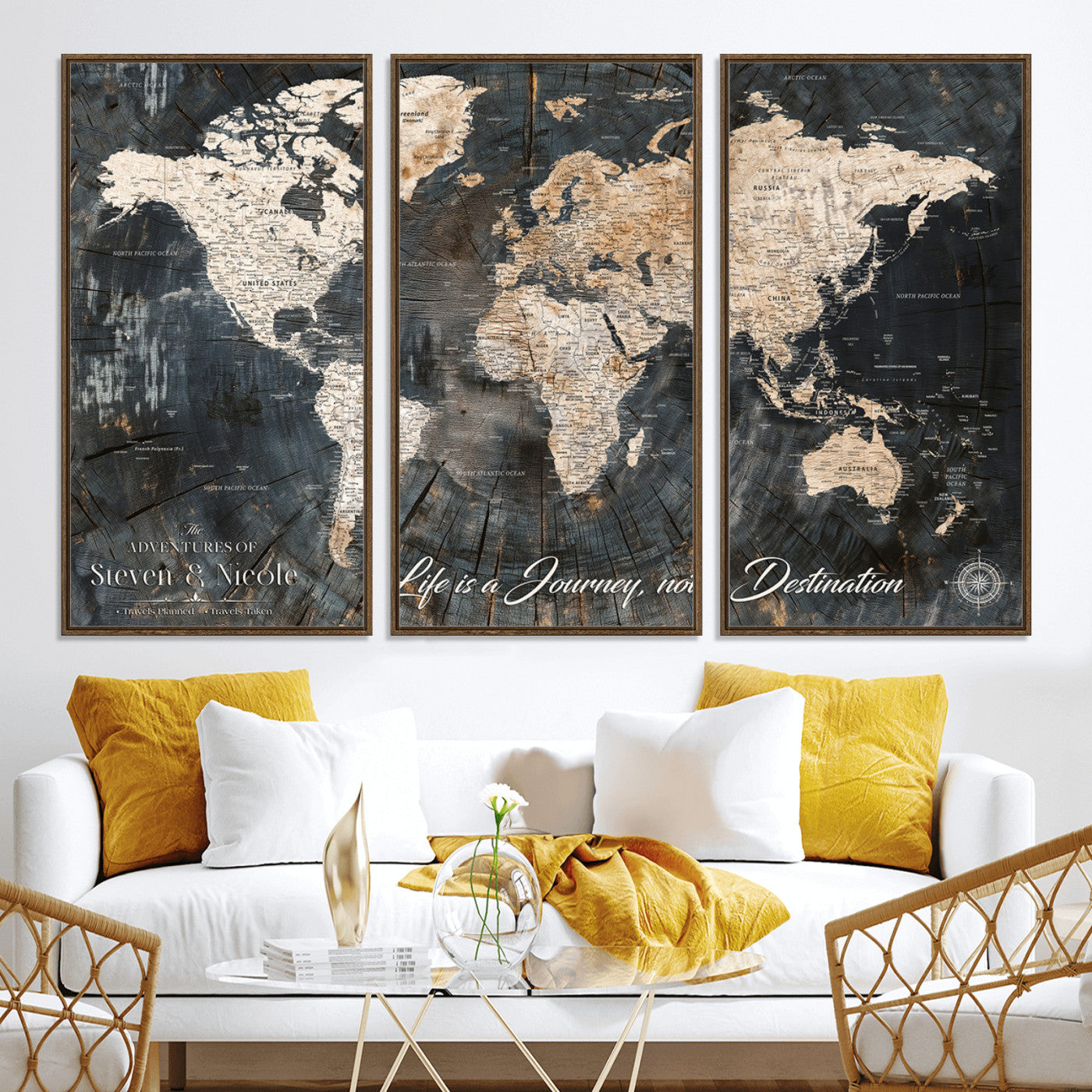13001721-MGV-CV-36X24-Custom Push Pin World Map Wall Canvas Print – Personalized Travel Tracker with Pins – Framed Large Multi-Size Canvas for Home Office Decor