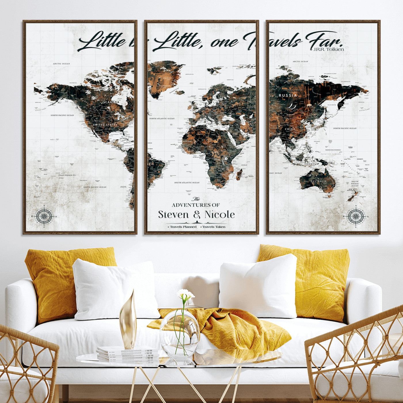 89231588-MGV-CV-36X24-Custom Push Pin World Map Wall Canvas Print – Personalized Travel Tracker with Pins – Framed Large Multi-Size Canvas for Home Office Decor