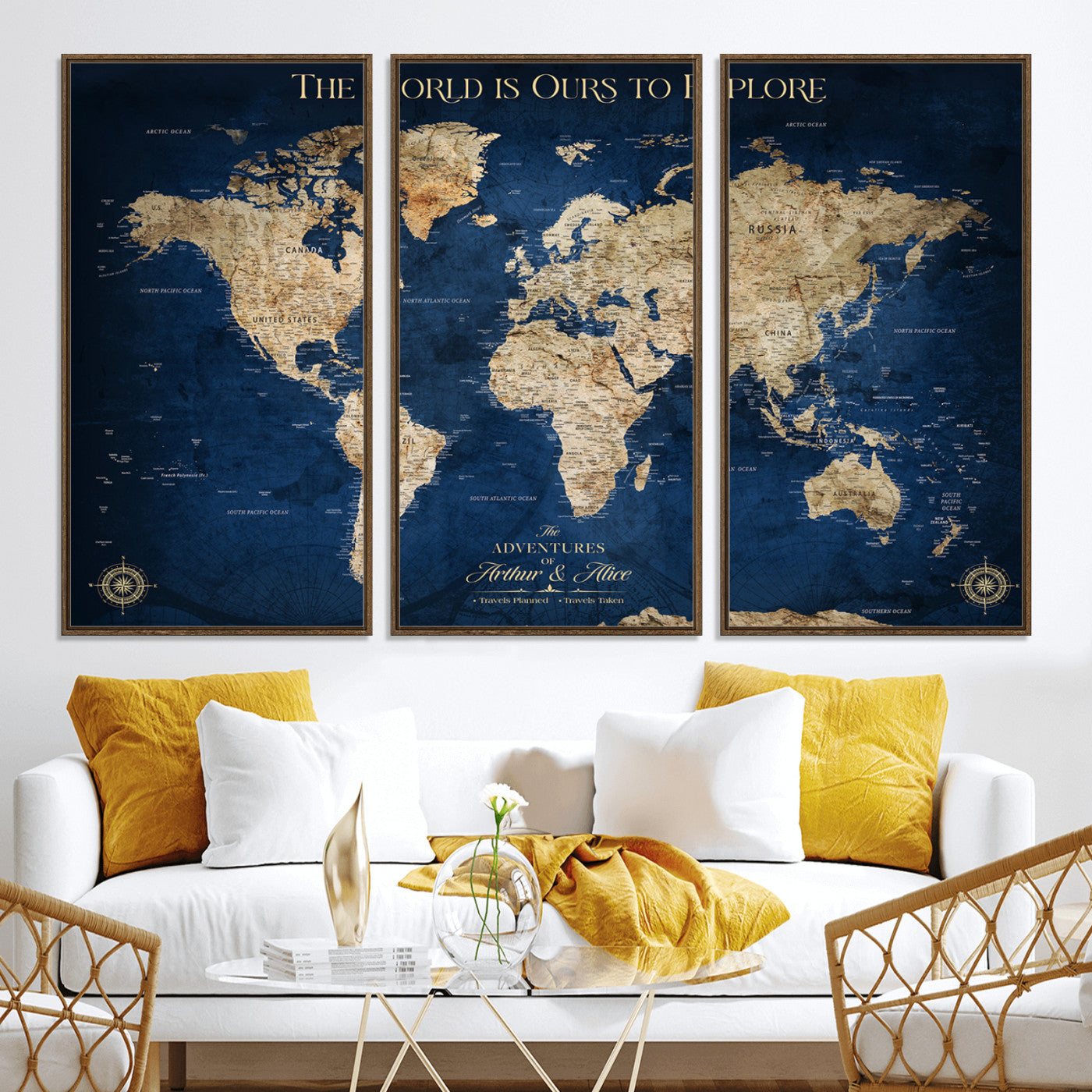 10181149-MGV-CV-36X24-Custom Push Pin World Map Wall Canvas Print – Personalized Travel Tracker with Pins – Framed Large Multi-Size Canvas for Home Office Decor