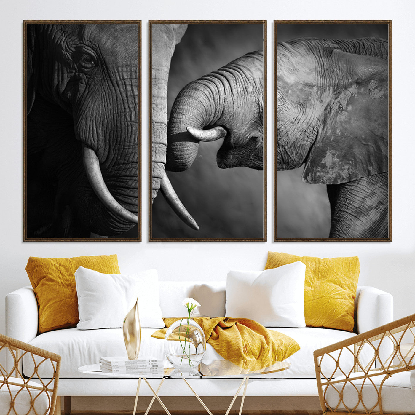 42691-MGV-CV-36X24-Elephant Family Wall Art Canvas, Framed Elephant Family Canvas Print