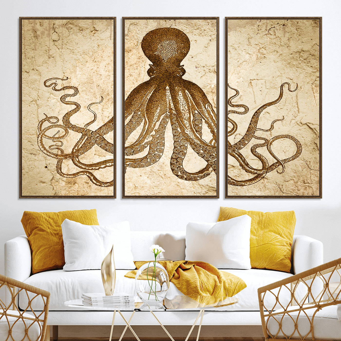 96154-MGV-CV-36X24-Sepia Octopus Wall Art Abstract Animal Canvas Print