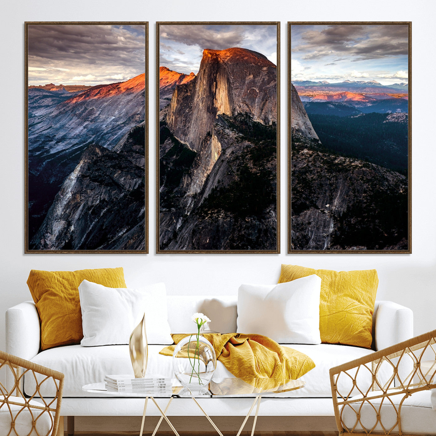 20714-MGV-CV-36X24-Half Dome Wall Art Print - Yosemite Majestic Triptych Landscape Print – National Park Nature Decor for Living Room or Office – Ready to Hang
