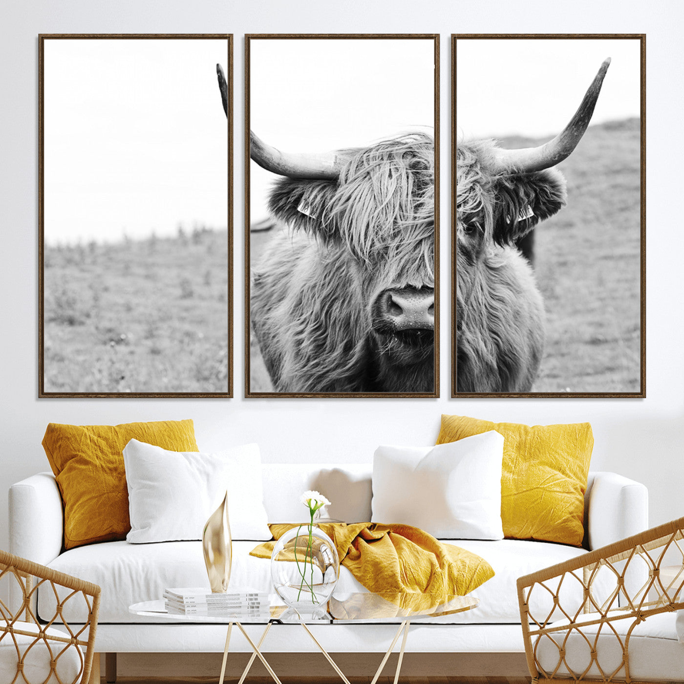 16248-MGV-CV-36X24-Newfoundland Cow Art Wall Art, Black White Cow Art Wall Art Canvas Print