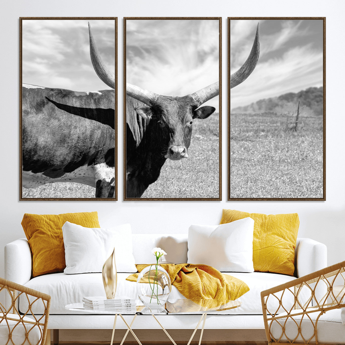 30017-MGV-CV-36X24-Cattle Wall Art Longhorn Cow Canvas Print