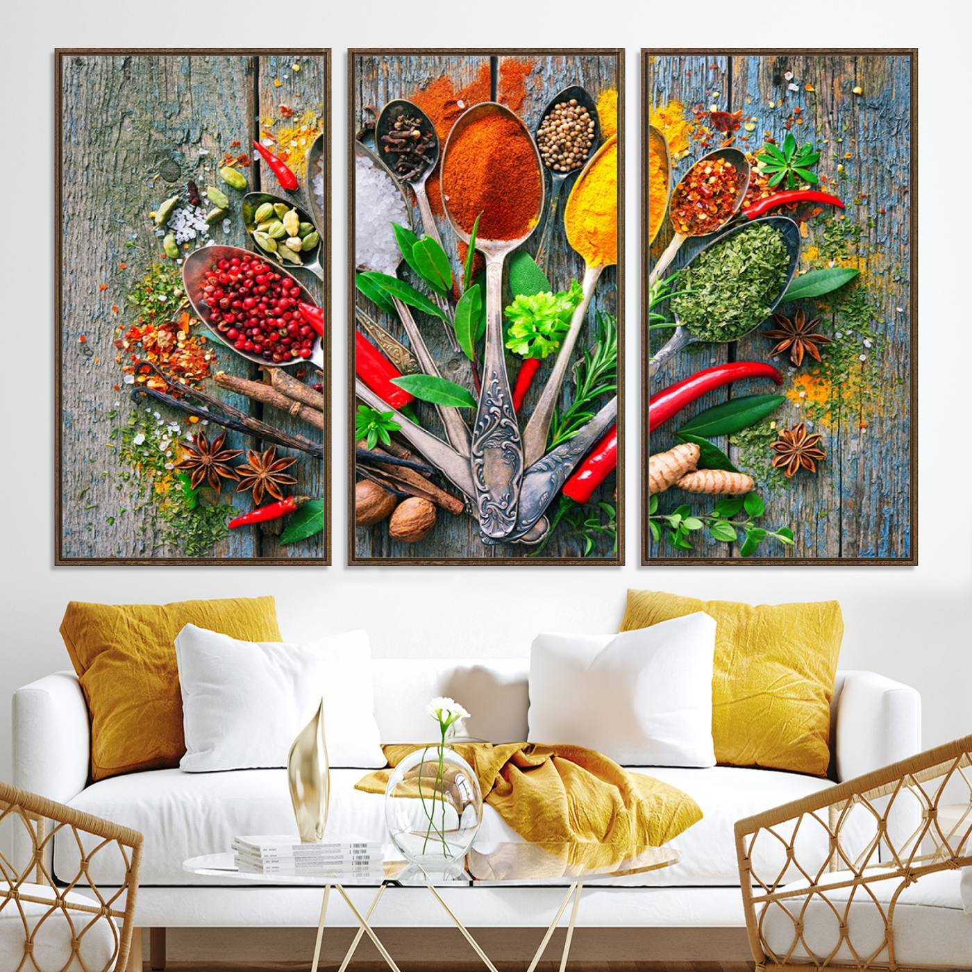20619-MGV-CV-36X24-Spoonful of Spices Cooking Wall Art Canvas Print - Vibrant Kitchen Decor Triptych – Culinary Art Print for Dining Room or Kitchen – Ready to