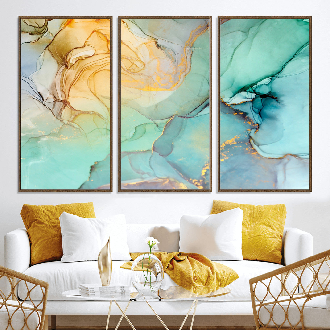 47242-MGV-CV-36X24-Green Marble Fluid Effect Wall Art Abstract Canvas Wall Art Print