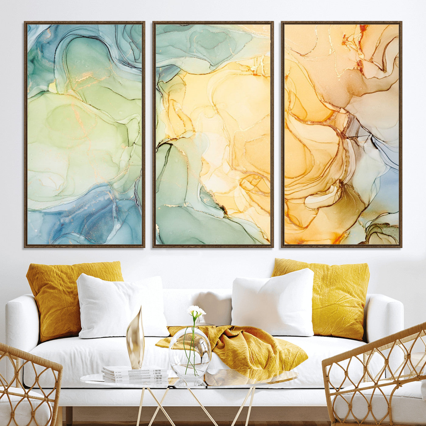 42195-MGV-CV-36X24-Green and Yellow Marble Fluid Effect Wall Art, Green and Yellow Marble Canvas Wall Art Print