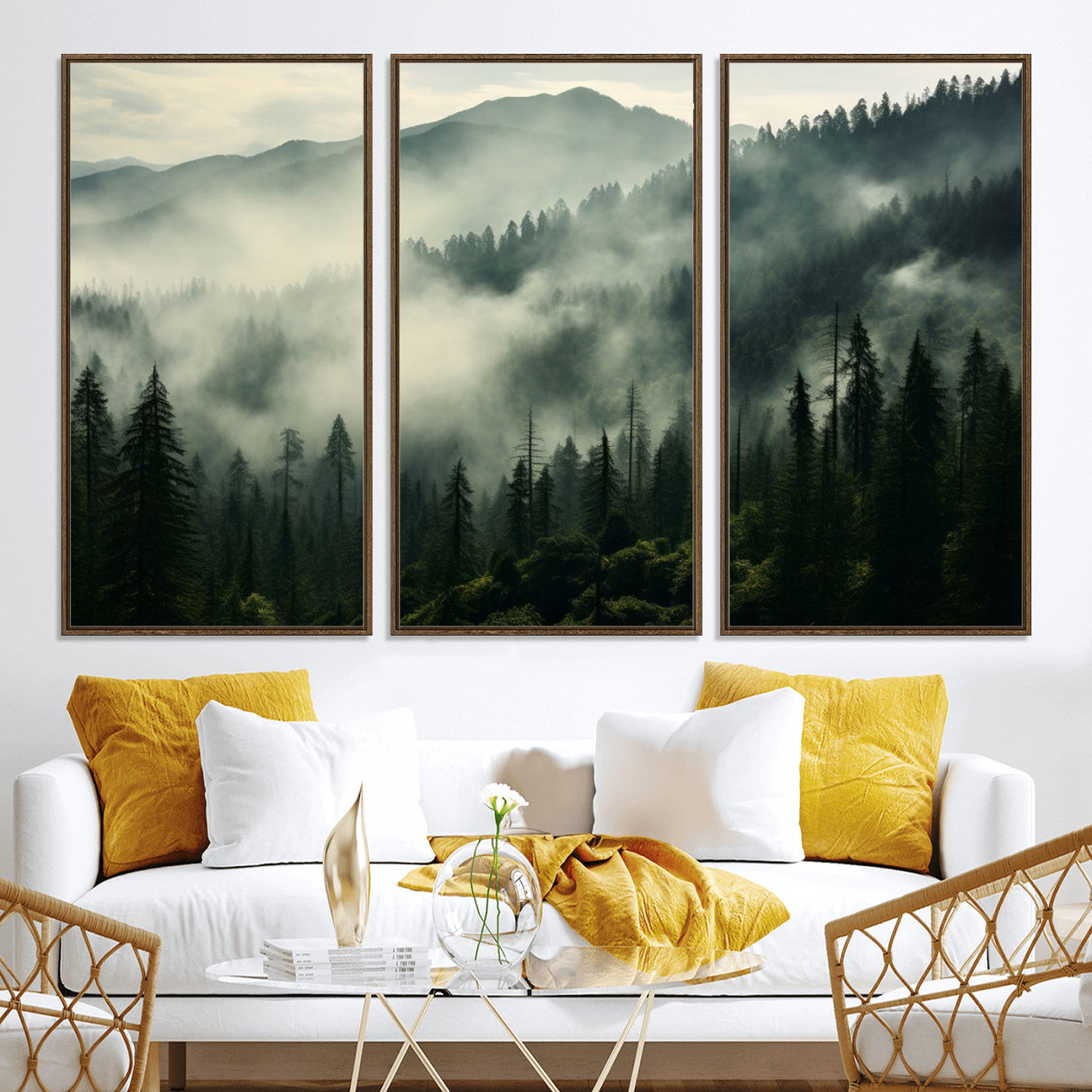 25295-MGV-CV-36X24-Captivating Misty Forest Wall Art Premium Canvas Print a Foggy and Serene Atmosphere