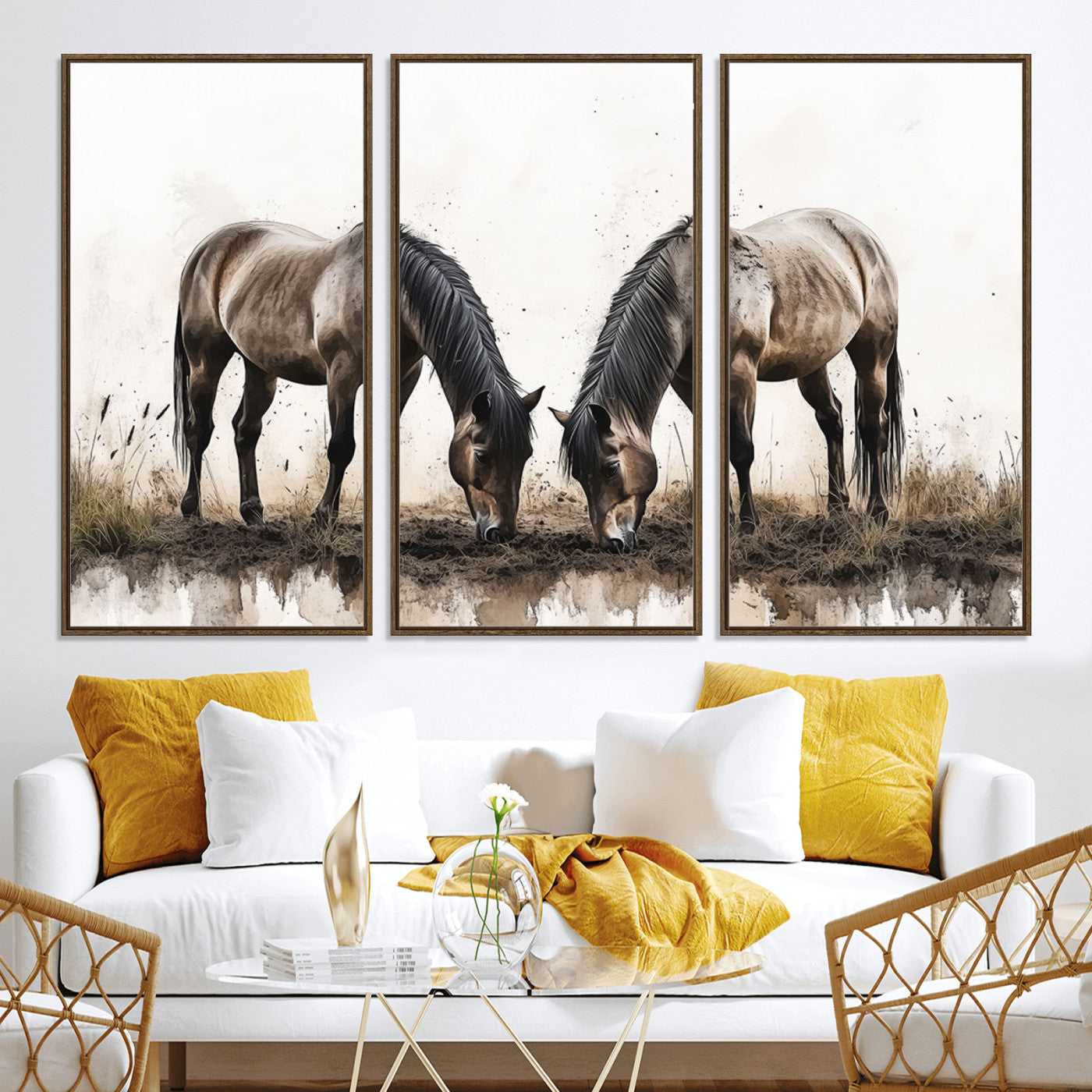 71729-MGV-CV-36X24-Chines Ink Style Horses Wall Art Canvas Print