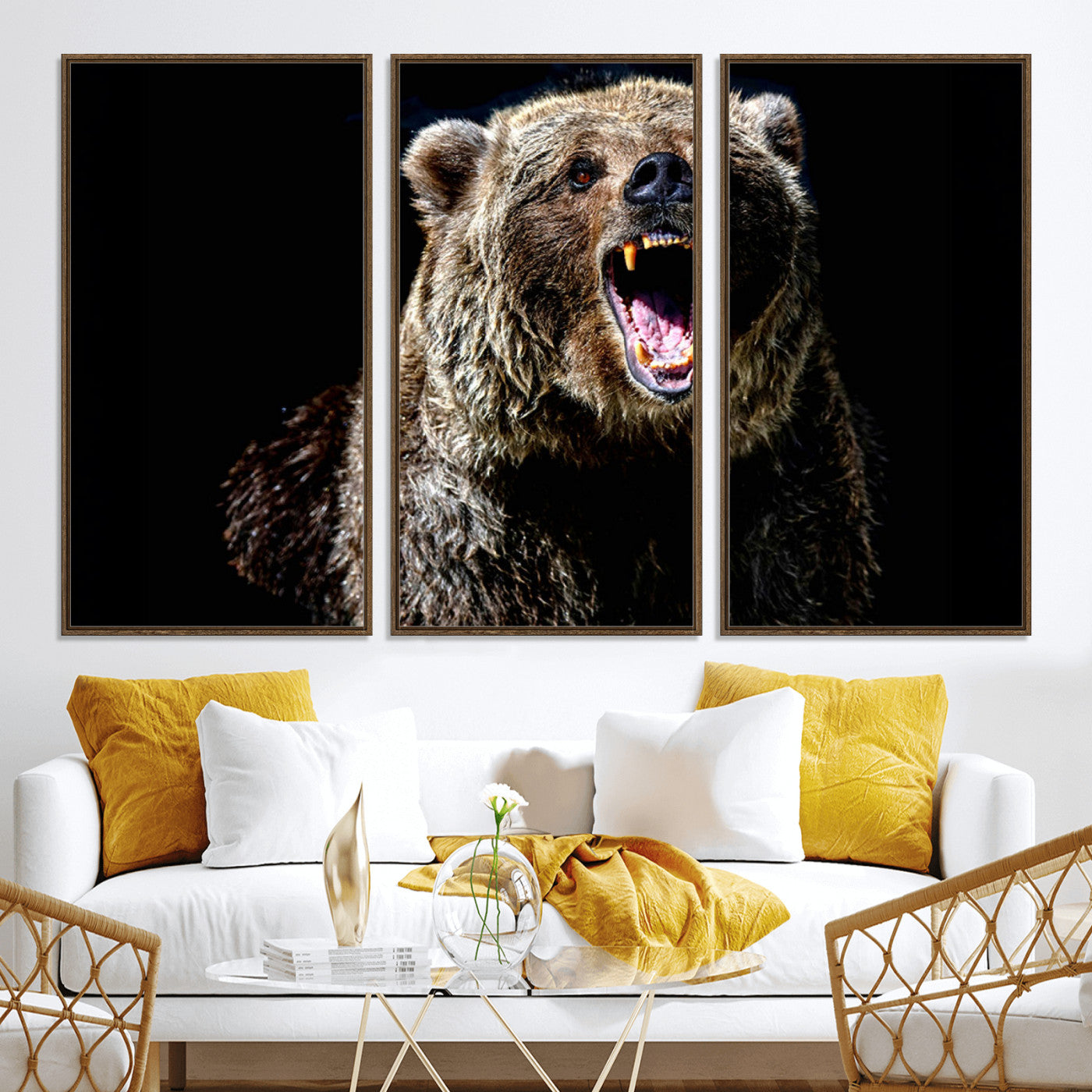 17625-MGV-CV-36X24-Grizzly Bear Canvas Print | Wildlife Wall Art for Cabin Decor | Ready to Hang Framed
