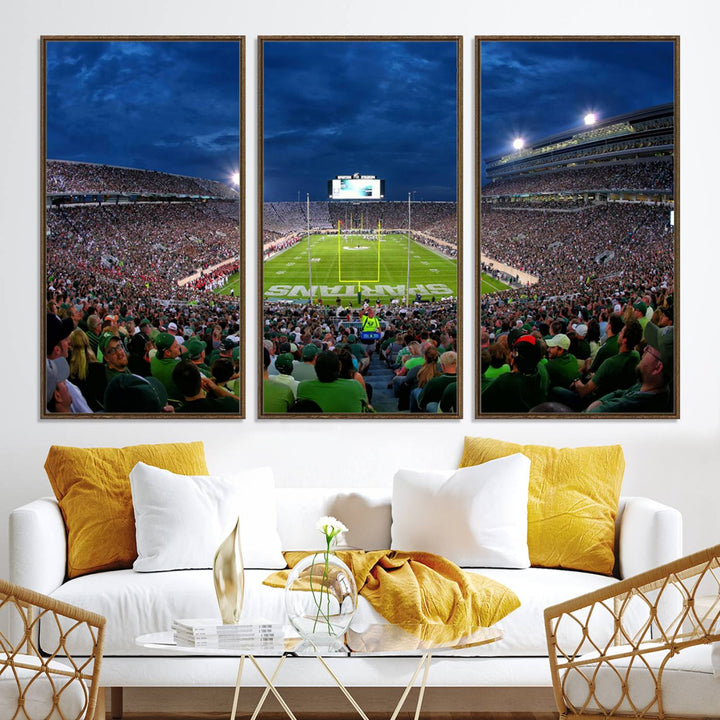 Michigan State Spartans Football Team Print - East Lansing Spartan Stadium Wall Art Canvas Print