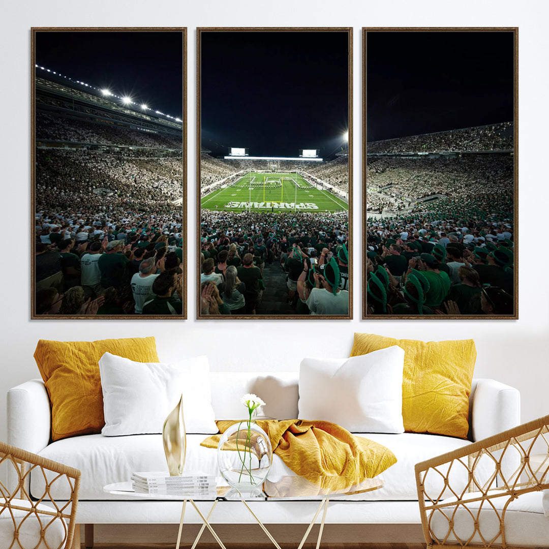 Michigan State Spartans Football Team Print - East Lansing Spartan Stadium Wall Art Canvas Print