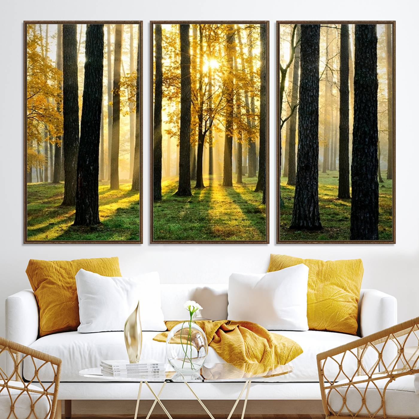 60024-MGV-CV-36X24-Sunlit Forest Wall Art Canvas Print - Large Framed Woodland Wall Art for Home or Office Decor, Rustic Nature Scene with Golden Light