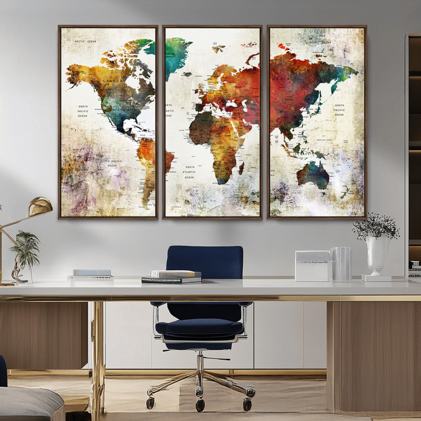 -Push Pin World Map Canvas Print – Framed Wall Art for Couples to Track Their Travels – Anniversary