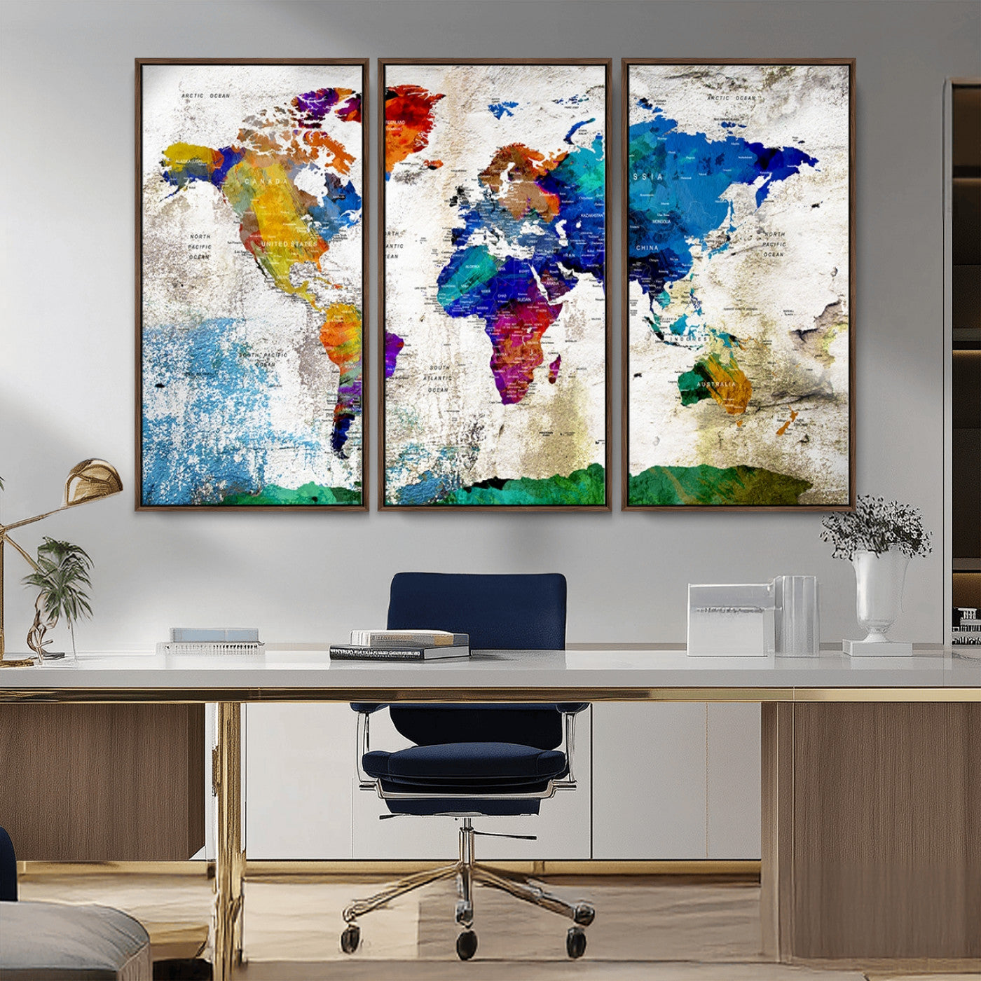 MGV-FC-48X32-3P - Push Pin World Map Canvas Print – Framed Wall Art for Couples to Track Their Travels – Anniversary