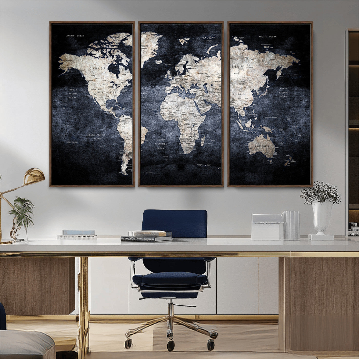 MGV-FC-48X32-3P - World Map Wall Art Canvas Print for Home and Office Decor