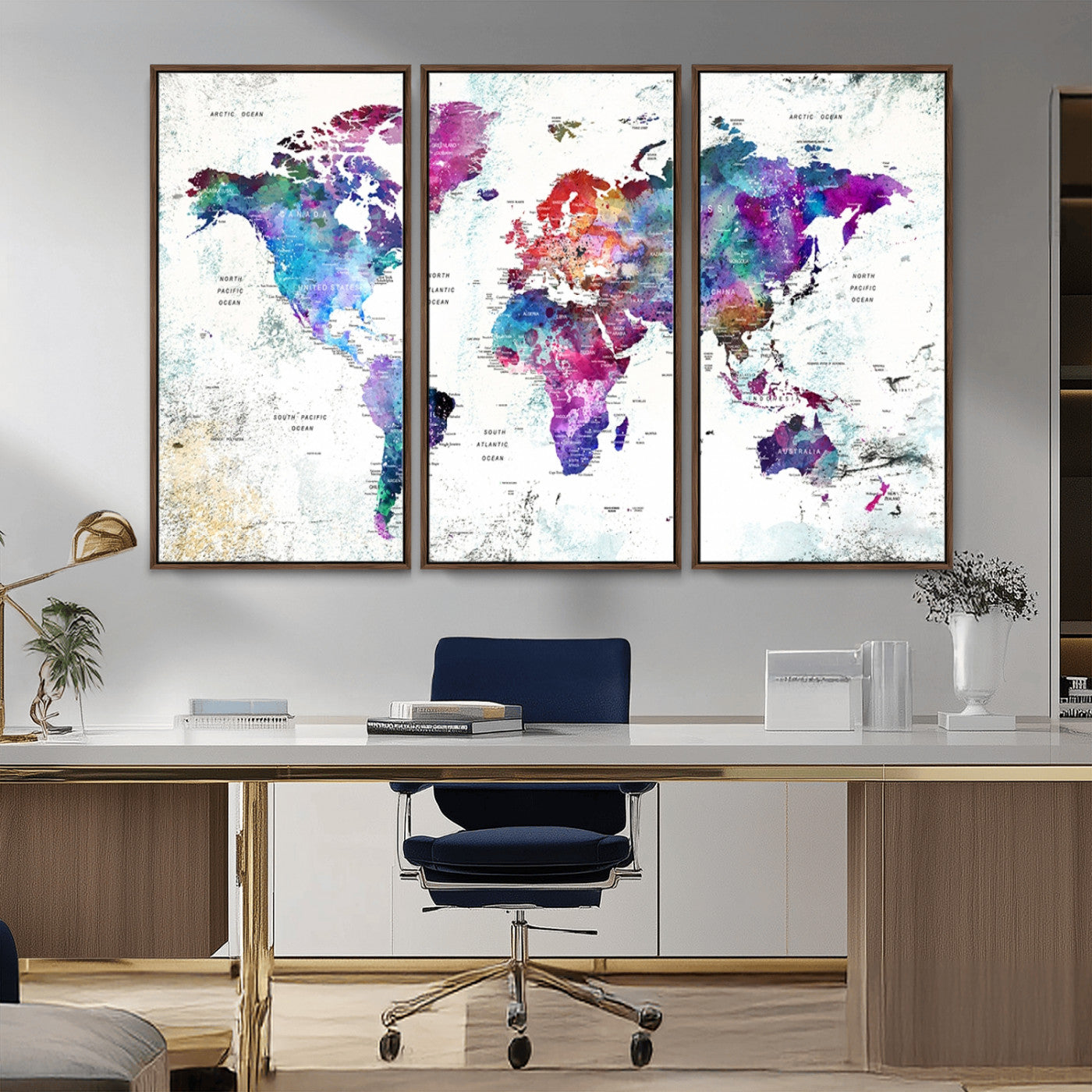 MGV-FC-48X32-3P - Push Pin World Map Canvas Print – Framed Wall Art for Couples to Track Their Travels – Anniversary