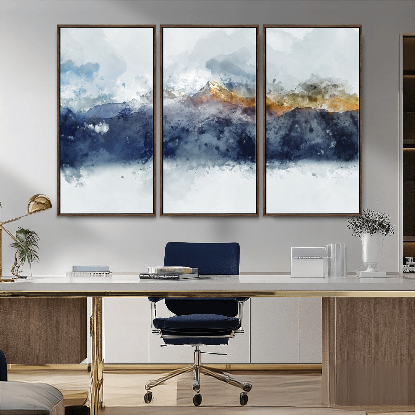 89149-MGV-CV-36X24-Abstract Mountain Range Art Canvas Print | 3 Panel Watercolor Landscape for Living Room, Office, or Bedroom | Large Ready-to-Hang Artwork