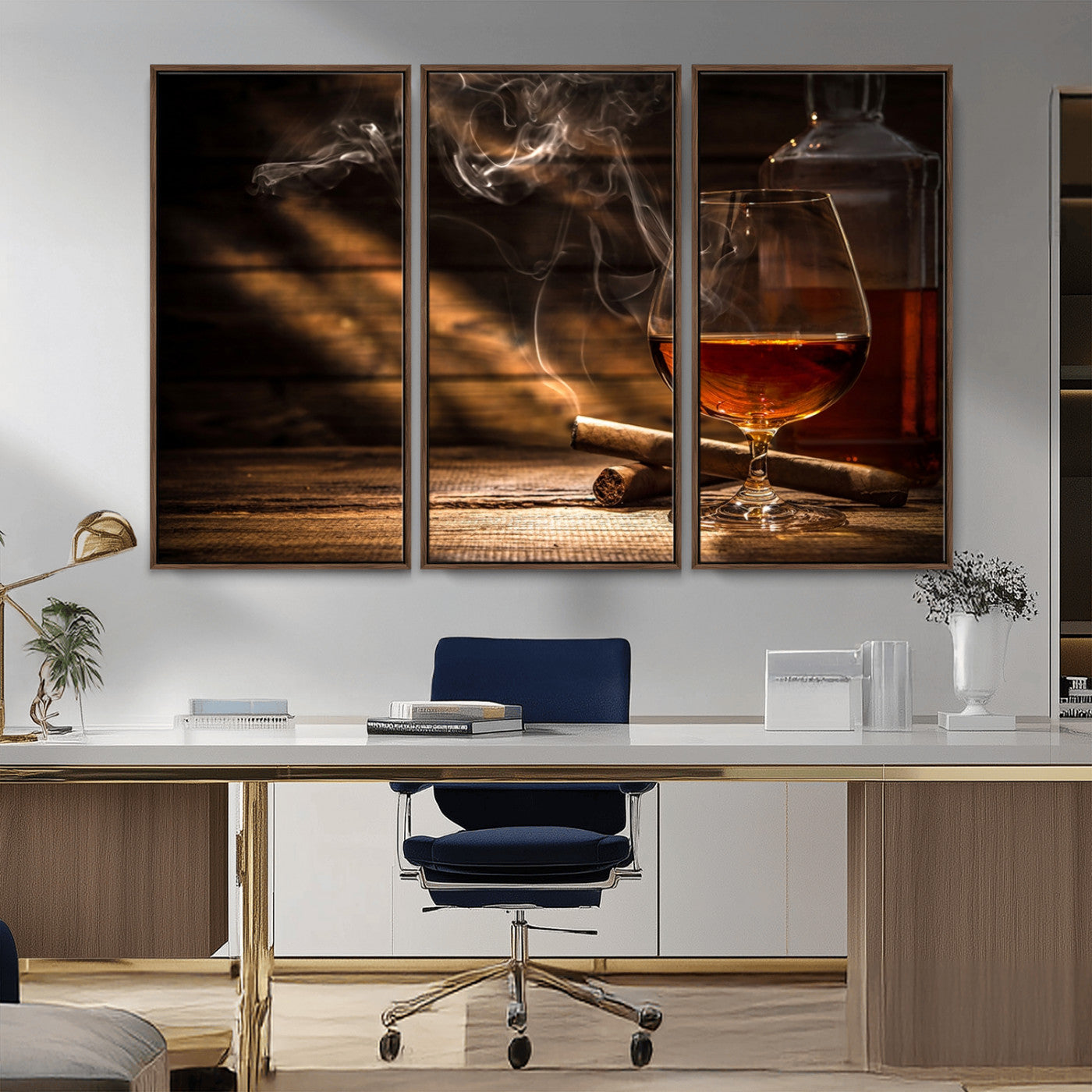 MGV-FC-48X32-3P - Whiskey and Cigar Wall Art Canvas Print
