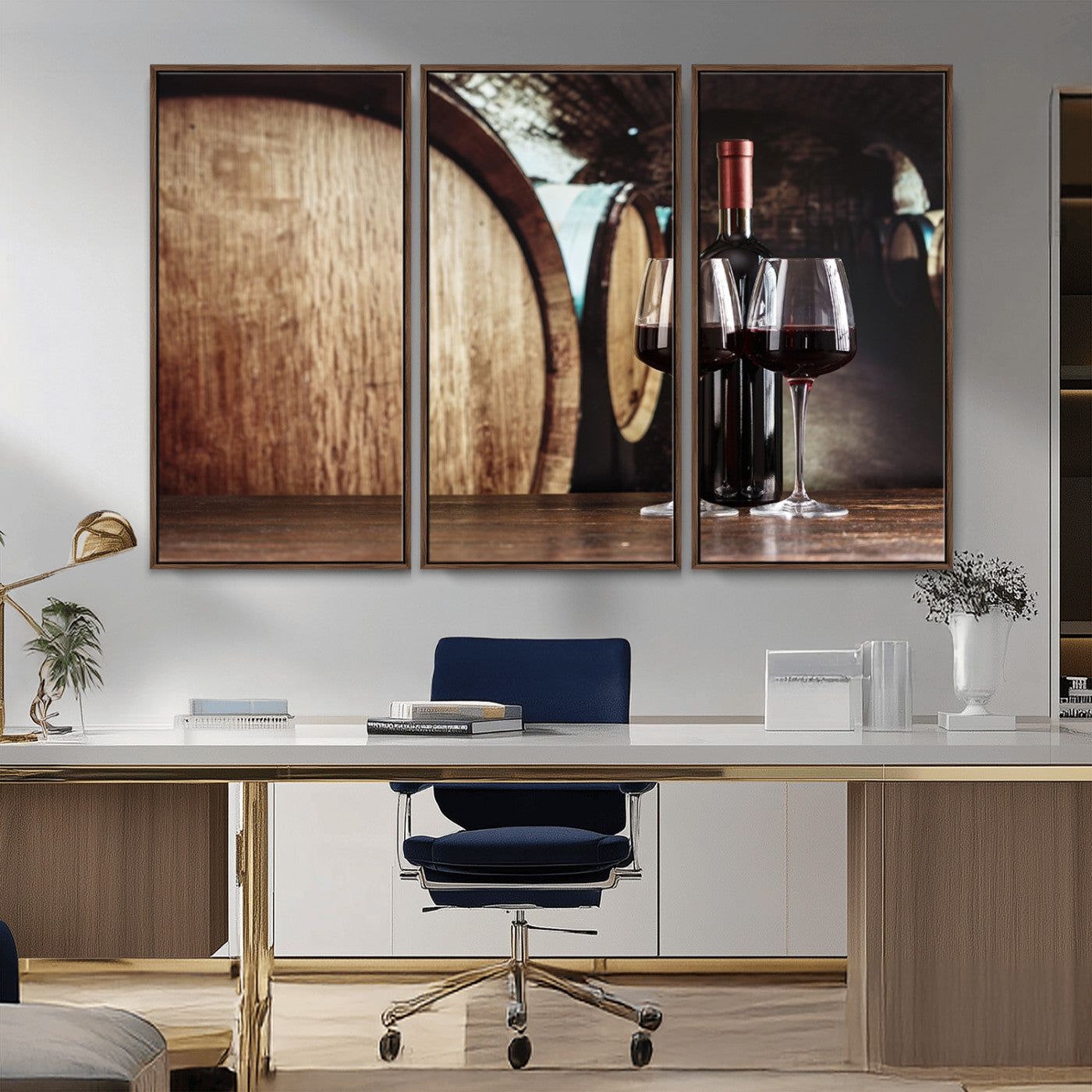 MGV-FC-48X32-3P - Wine and Barrel Wall Art Canvas Print