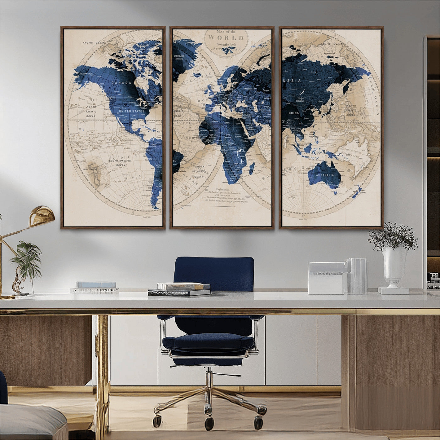 MGV-FC-48X32-3P - World Map Wall Art Canvas Print for Home and Office Decor
