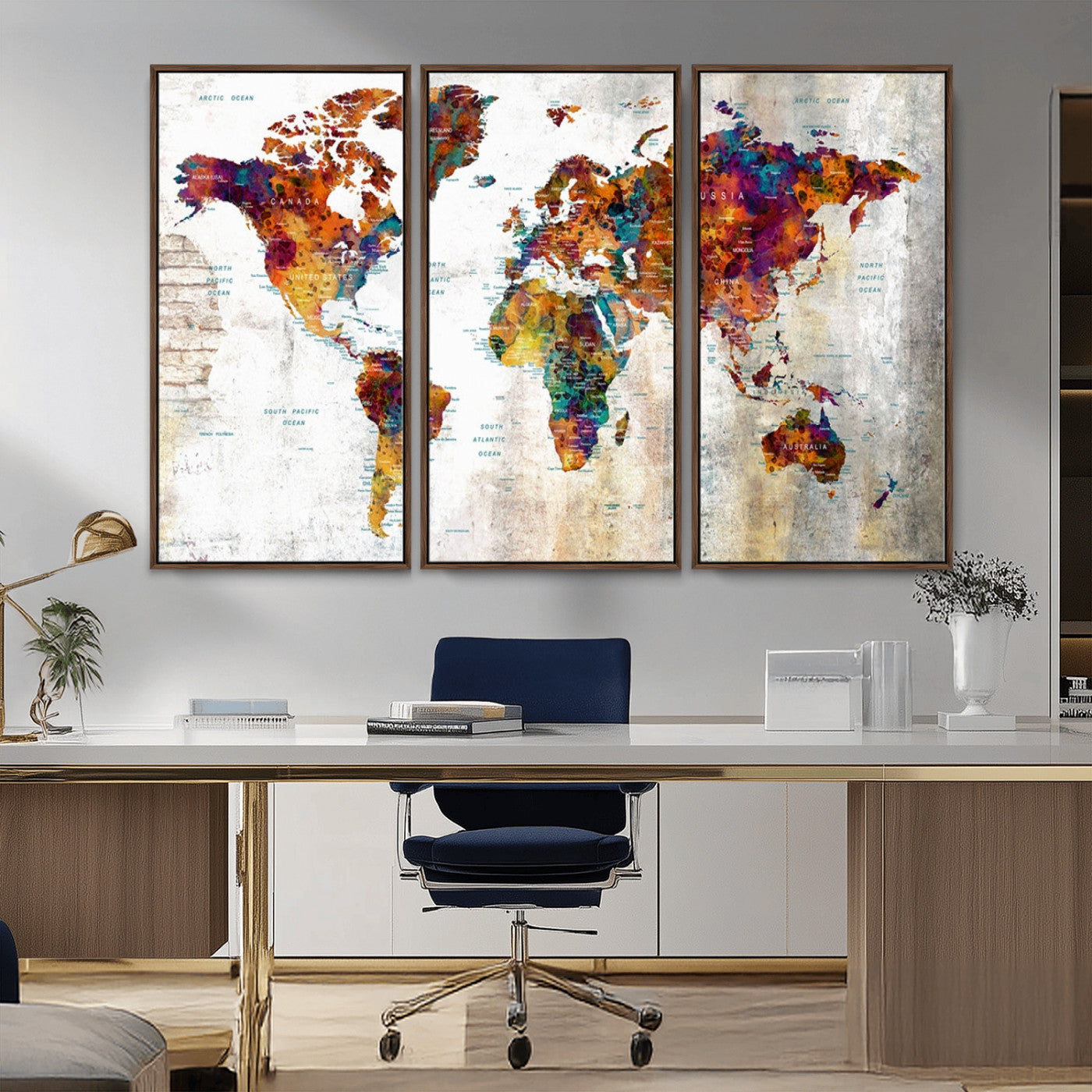MGV-FC-48X32-3P - Push Pin World Map Canvas Print – Framed Wall Art for Couples to Track Their Travels – Anniversary
