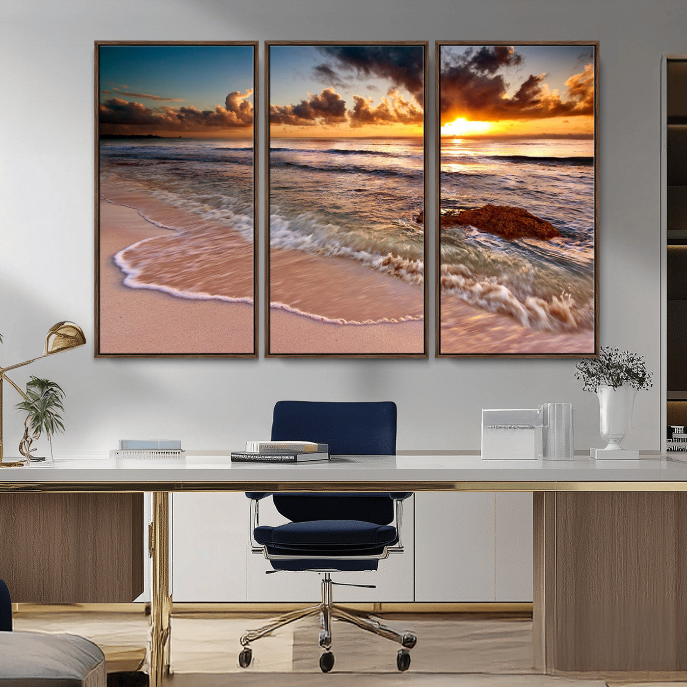 MGV-FC-48X32-3P - Sunset on Ocean Wall Art Canvas Print