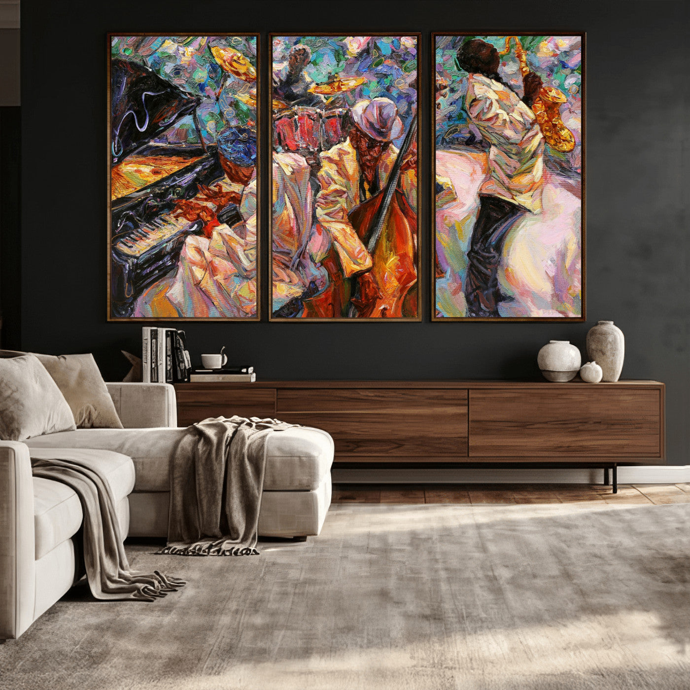 34929-MGV-CV-36X24 - African American Jazz Art Music Abstract Wall Art Painting Canvas Wall Art