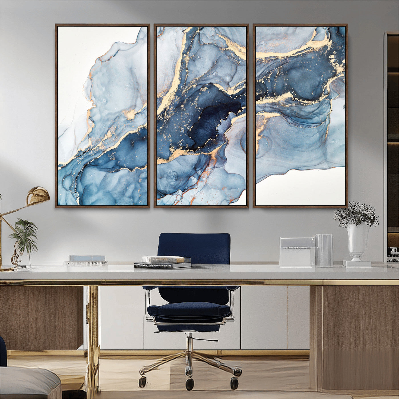 33782-MGV-CV-36X24-Abstract Art Print - Blue Abstract Canvas Wall Art Print Abstract Art Fluid Effect Marble Wall Art
