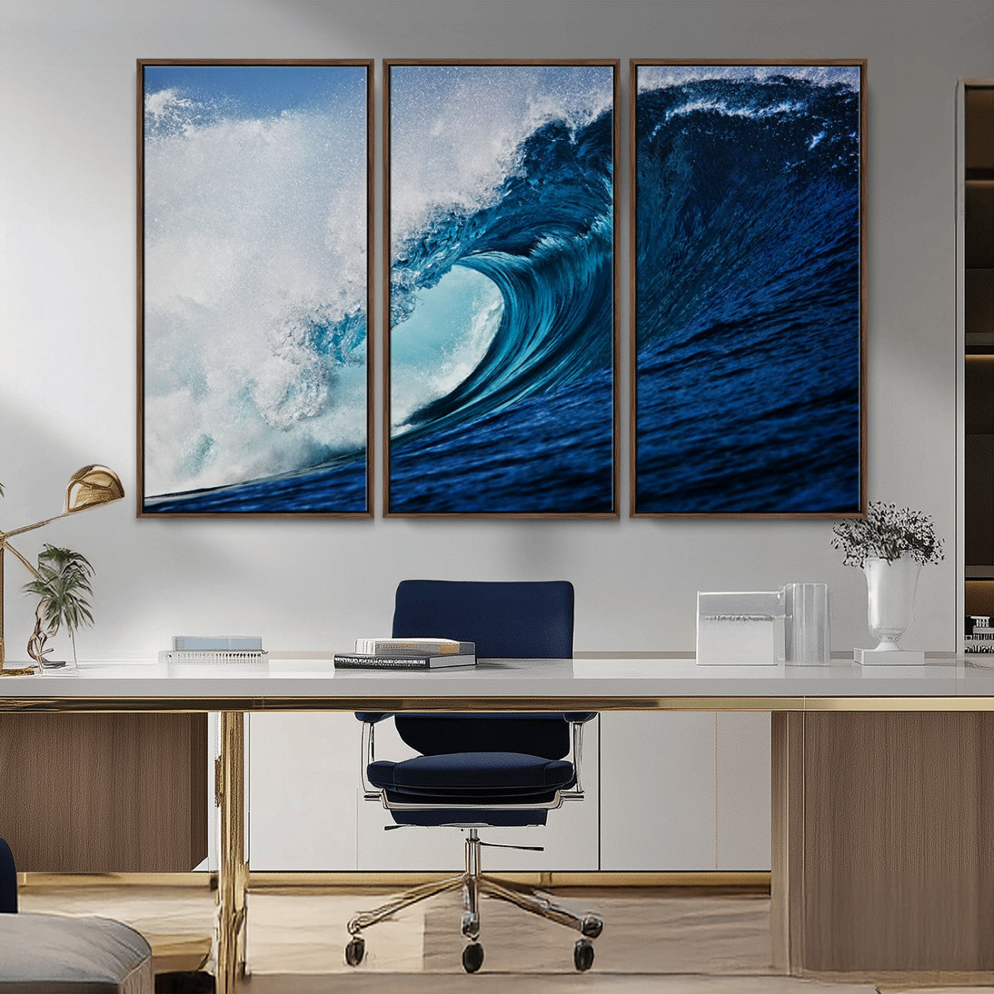 MGV-FC-48X32-3P - Ocean Wave at Sunset Canvas Art, Large Wall Print of Vibrant Water Waves, Coastal Art for Living Room and Dining Room Decor