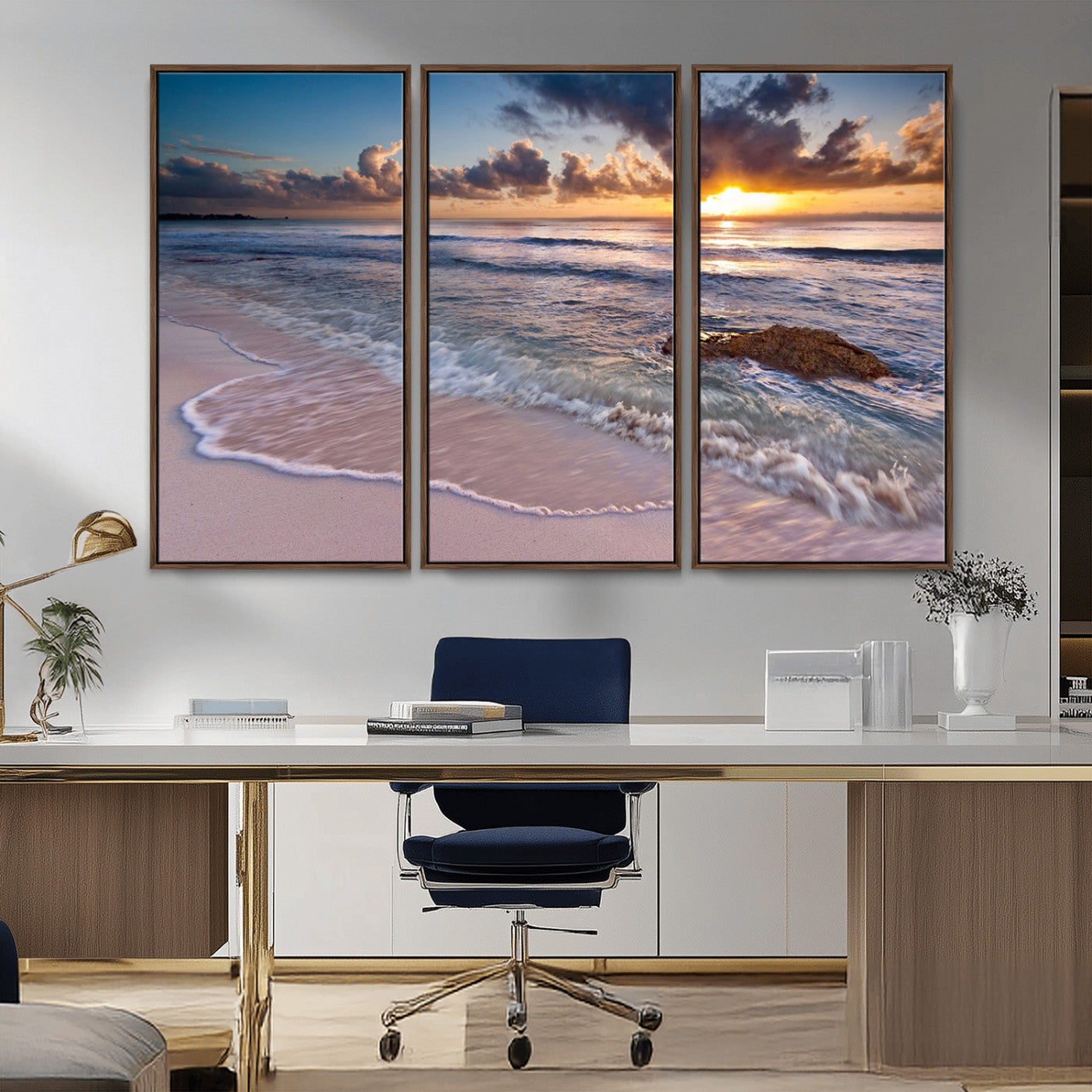 MGV-FC-48X32-3P - Sea Ocean Sunset Beach Wall Art Canvas Print