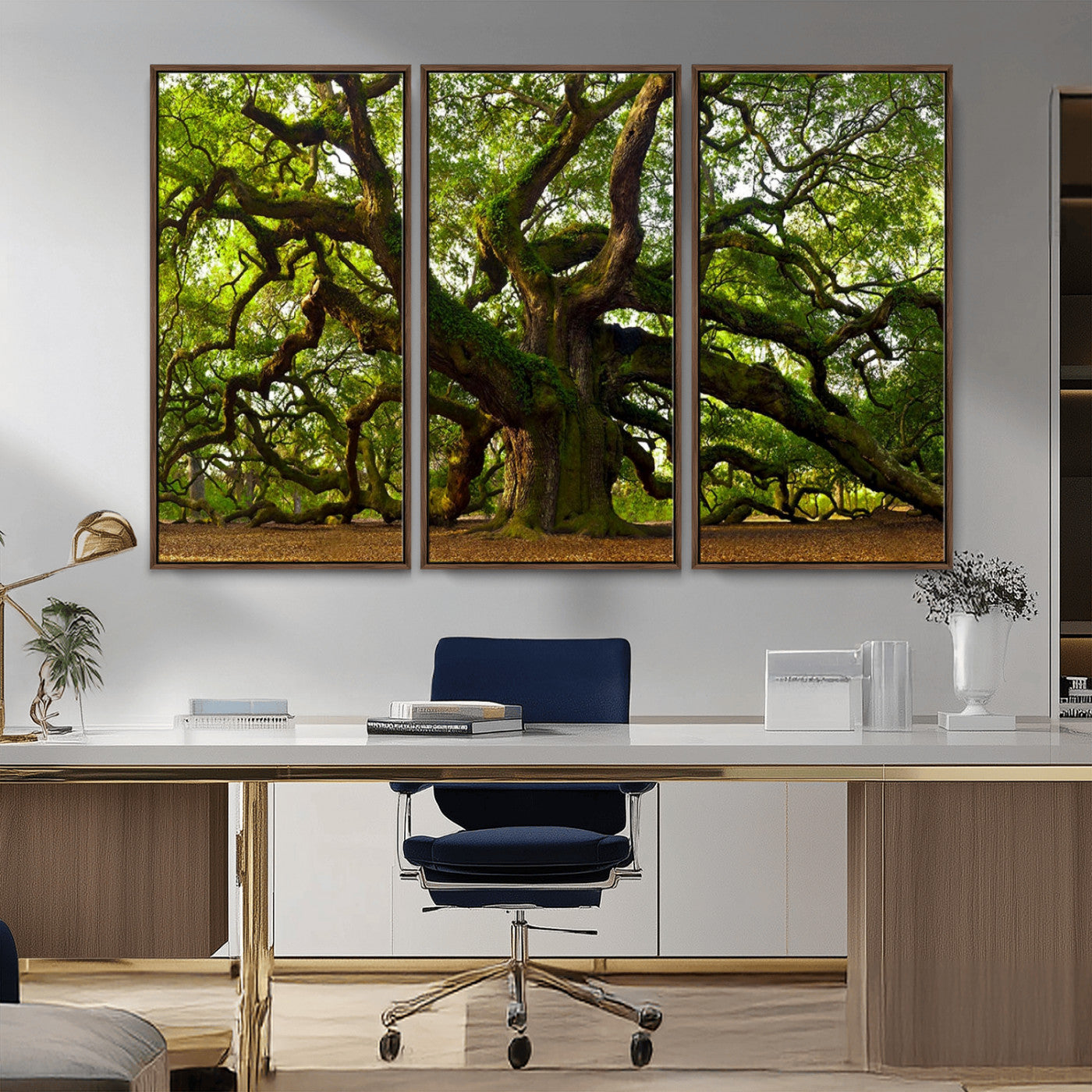 MGV-FC-48X32-3P - Angel Oak Tree Wall Art Canvas Print | Forest Tree Nature Photography Print on Canvas | Large Triptych Art for Living Room or Office Decor