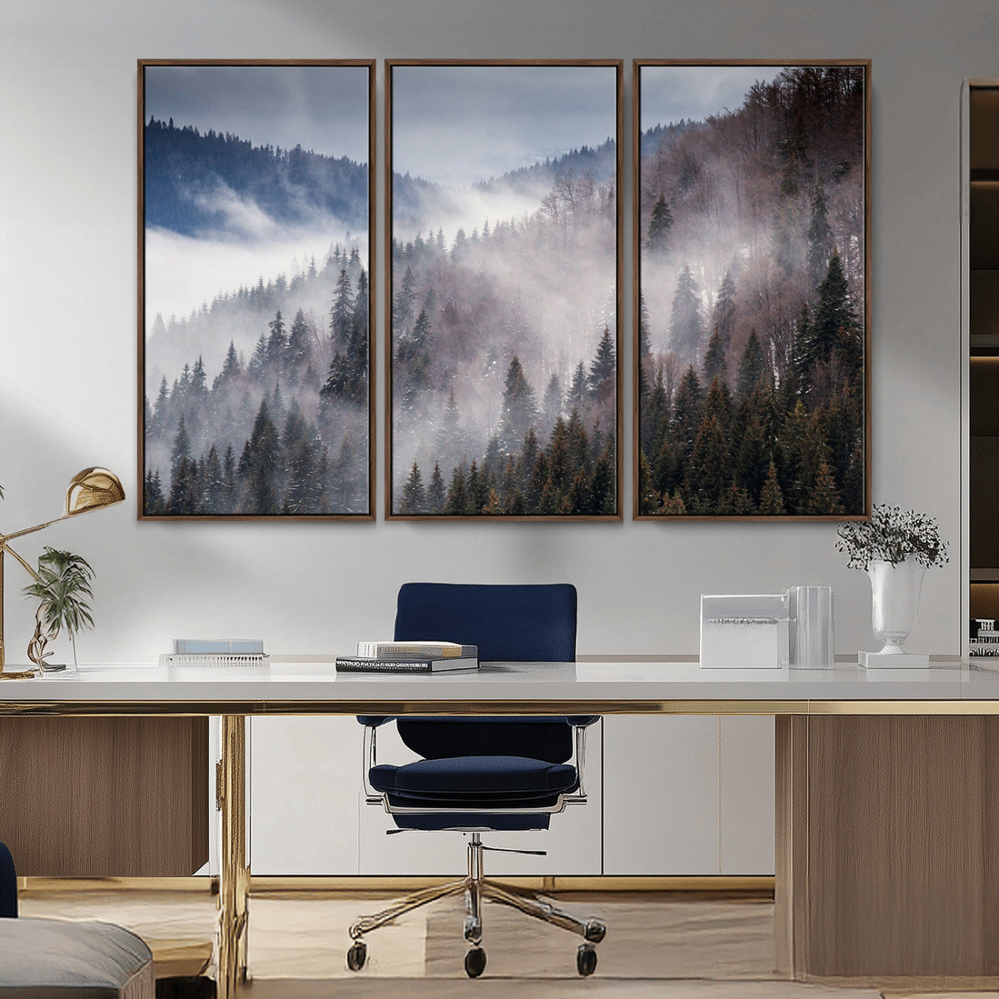 MGV-FC-48X32-3P - Beautiful Rising Fog in Winter Mountain Landscape - Framed Rising Fog in Winter Mountain Canvas