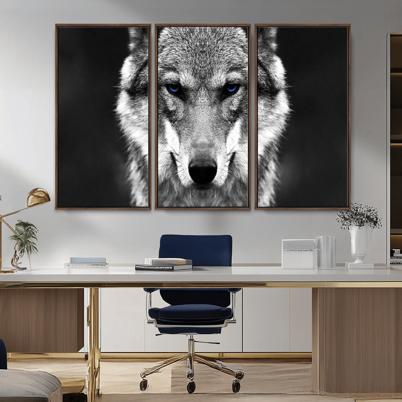 MGV-FC-48X32-3P - Black and White Wild Wolf Wall Art Canvas Print