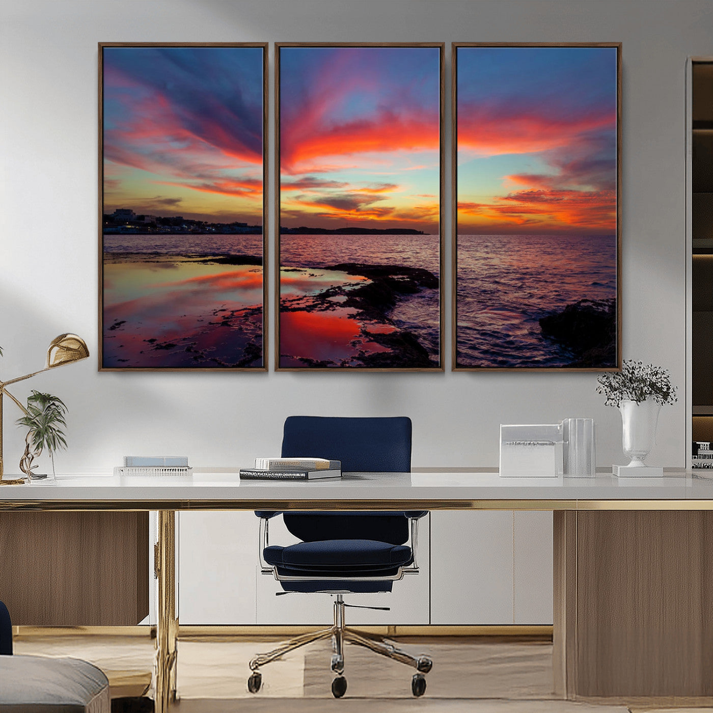 MGV-FC-48X32-3P - Glorious Sunset on The Beach Wall Art Canvas Print