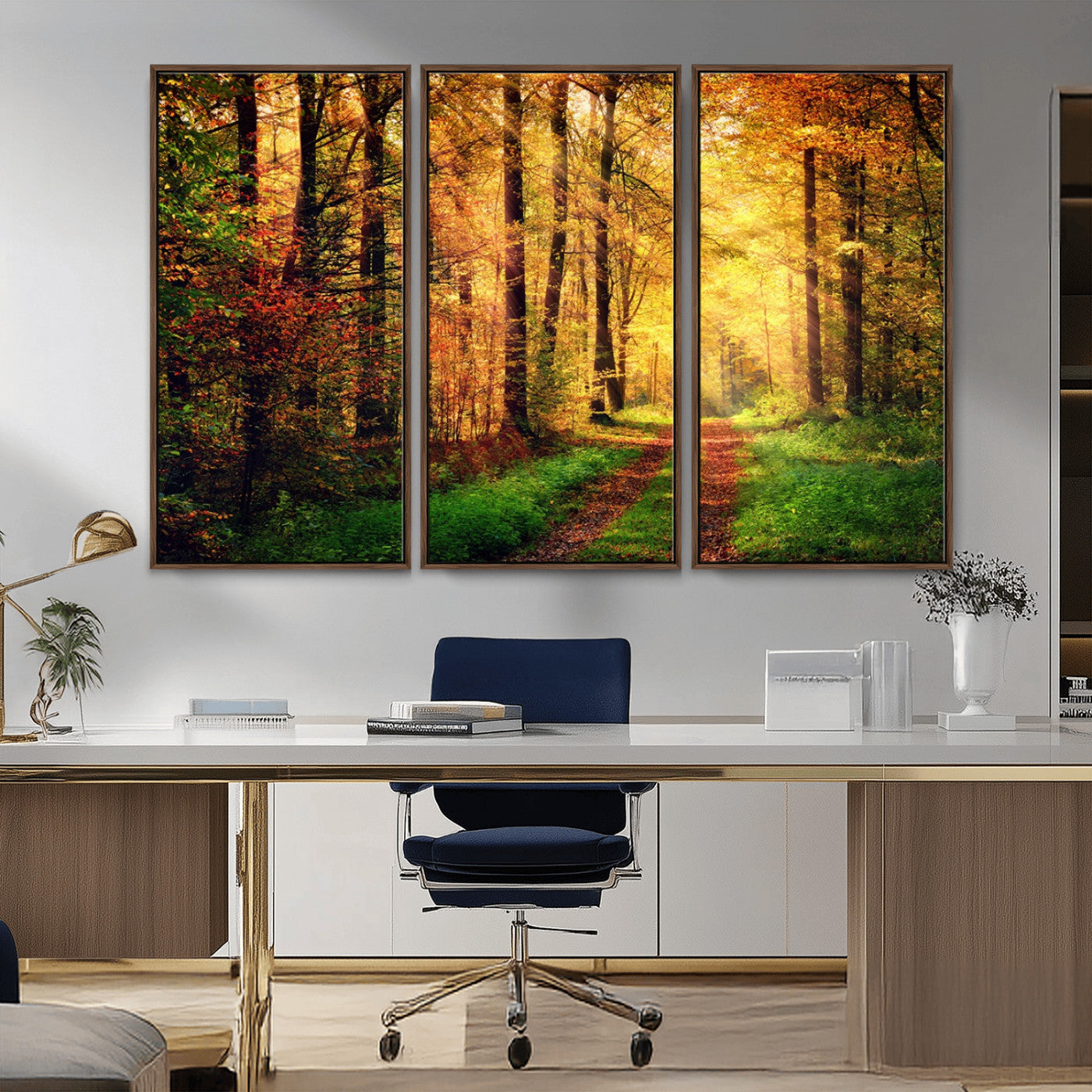 MGV-FC-48X32-3P - Forest Fall Wall Art Print - Sunlight Through Trees Wall Art Canvas Print