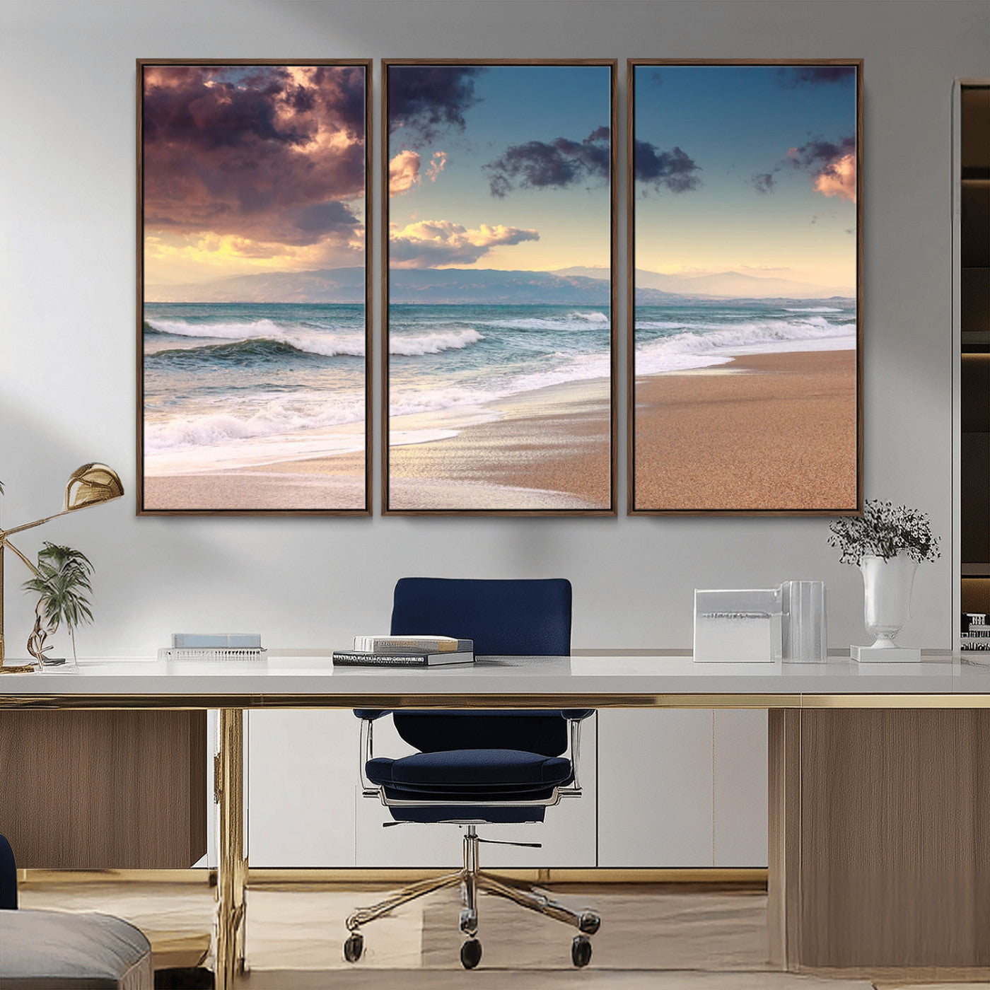 MGV-FC-48X32-3P - Cloudy Weather Beach Sunset Canvas Print | Sunrise Wall Art Canvas Print