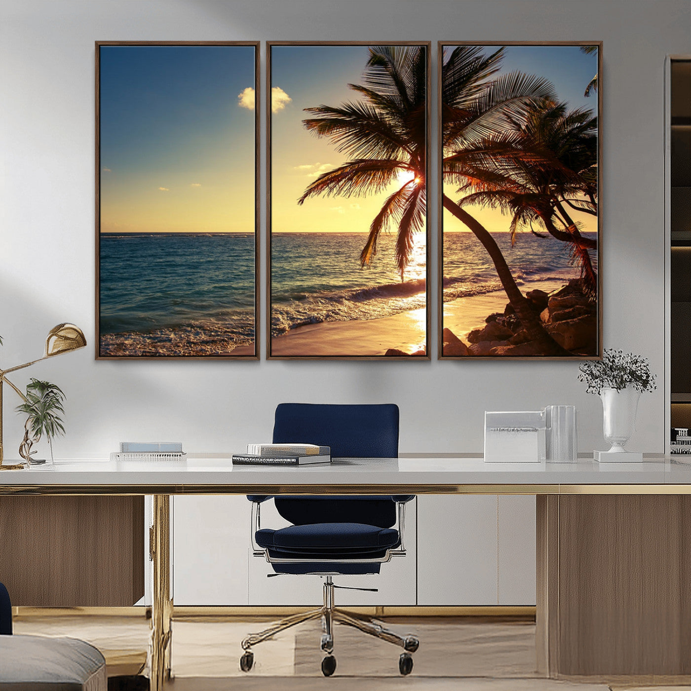 MGV-FC-48X32-3P - Sunset Palm Trees Wall Art Canvas Print