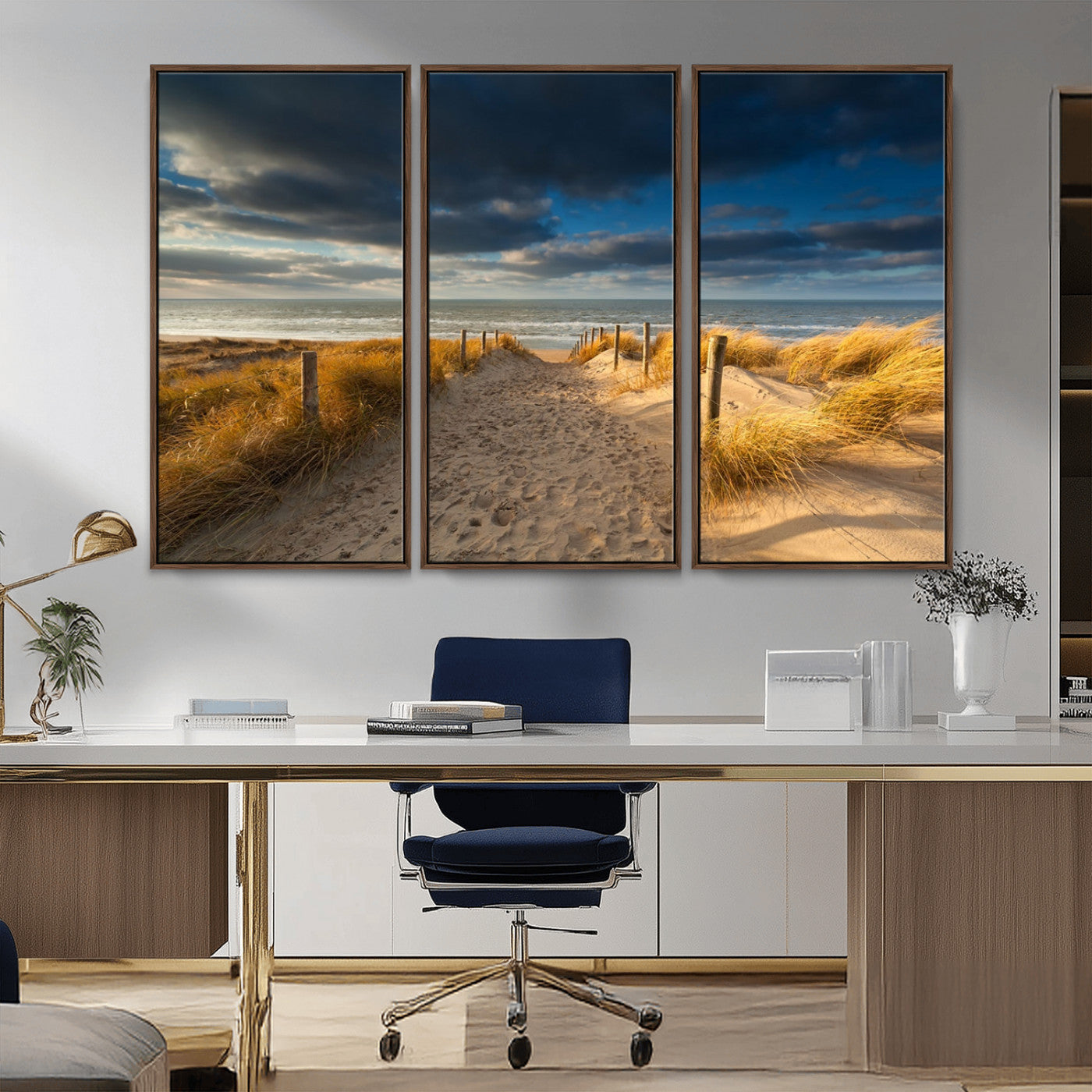 MGV-FC-48X32-3P - Ocean Beach Dark Clouds Wall Art Canvas Print