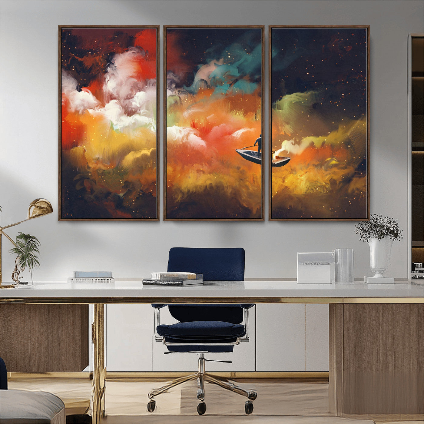 MGV-FC-48X32-3P - Surreal Space Adventure Canvas Wall Art – Dreamlike Abstract Galaxy Print – Framed and Ready to Hang for Living Room or Bedroom Decor