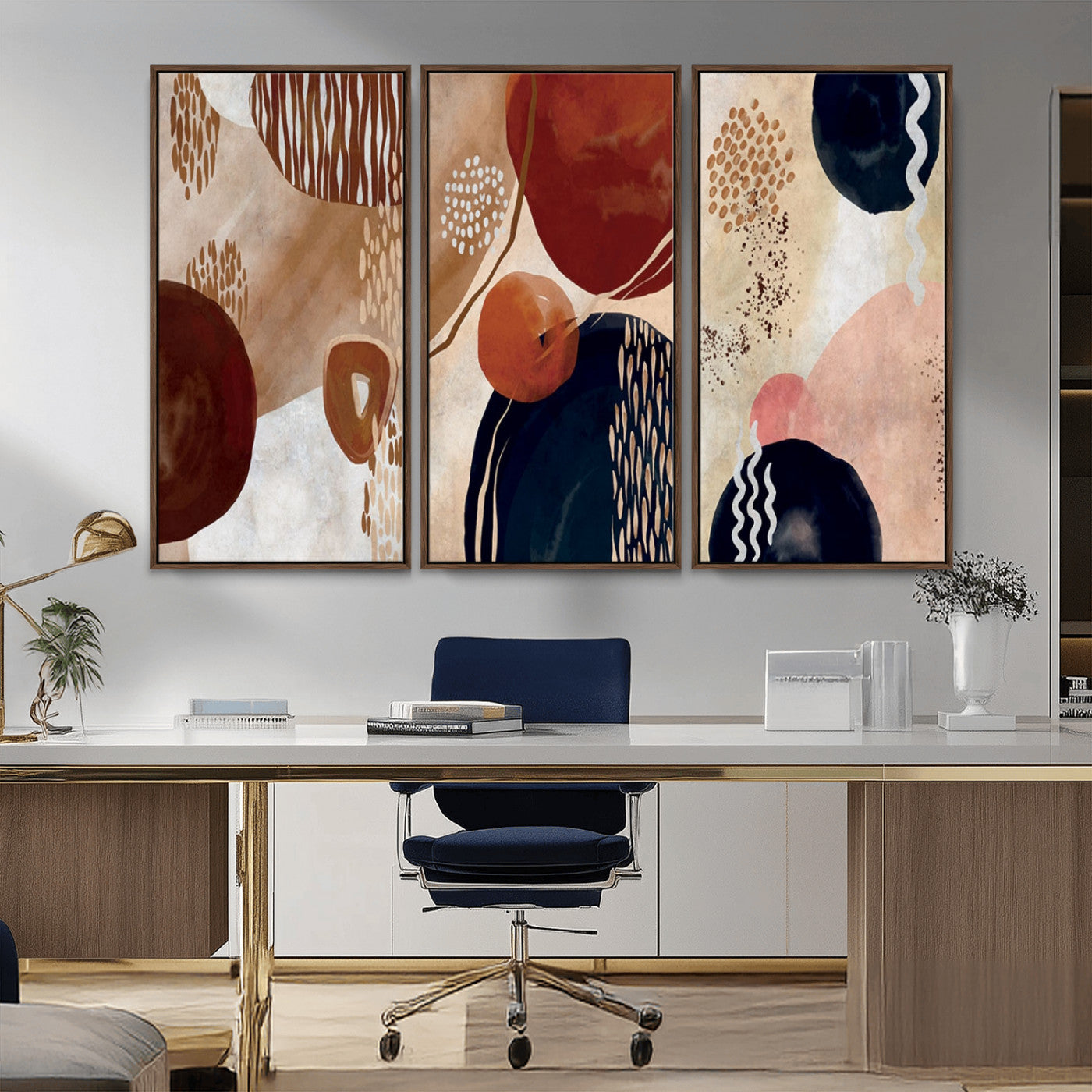 MGV-FC-48X32-3P - Boho Wall Art Canvas Print Set Mid-Century Prints Bohemian Wall Artwork Prints Boho Neutral