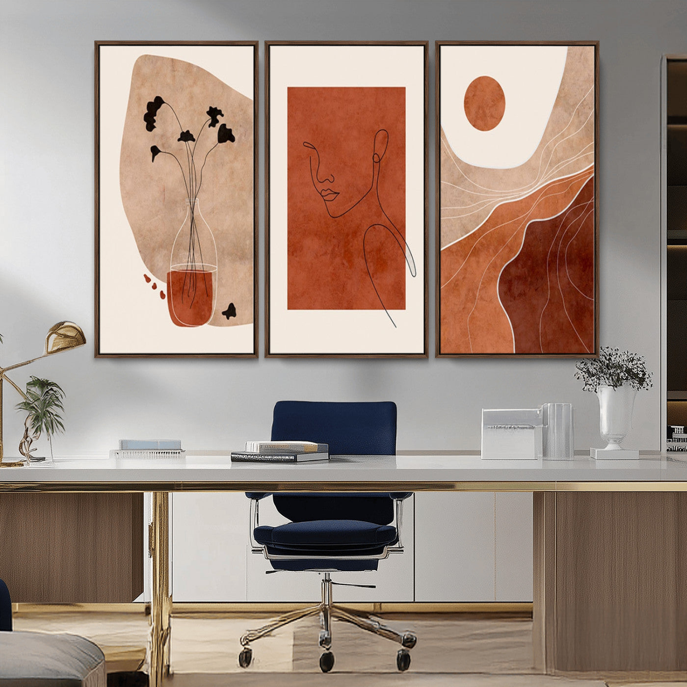 MGV-FC-48X32-3P - Boho Sunset Mountain Canvas Print, Modern Boho Sunset Mountain Landscape Triptych – Giclée Canvas