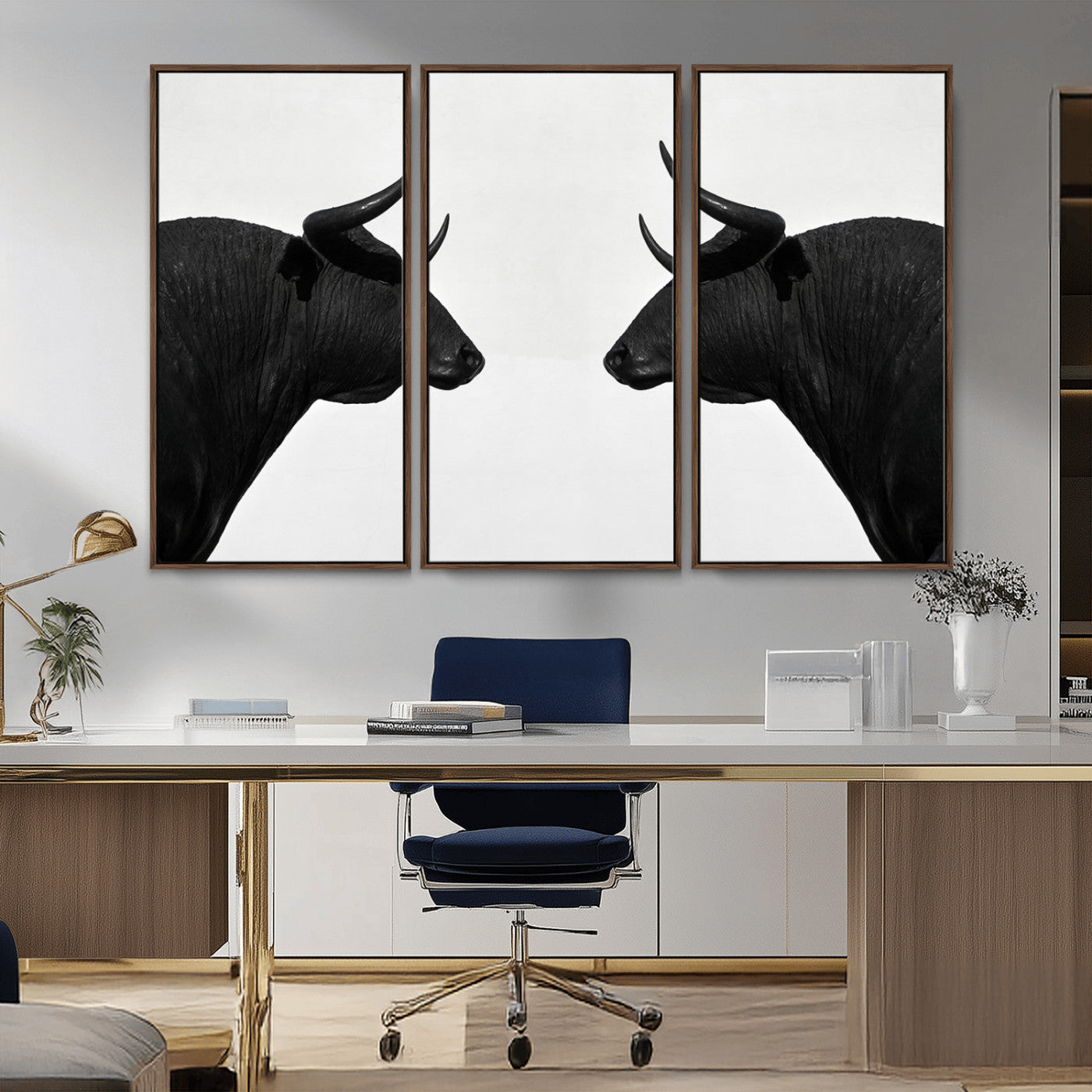 -Spanish Bull Art - Framed Black and White Bull Canvas Print for Modern Rustic Home or Office Decor