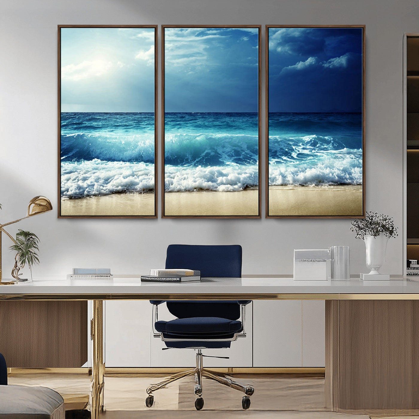 MGV-FC-48X32-3P - Majestic Ocean Wave Wall Art Canvas | 3 Panel Large Seascape Print for Living Room, Bedroom, Office Decor, Ready to Hang