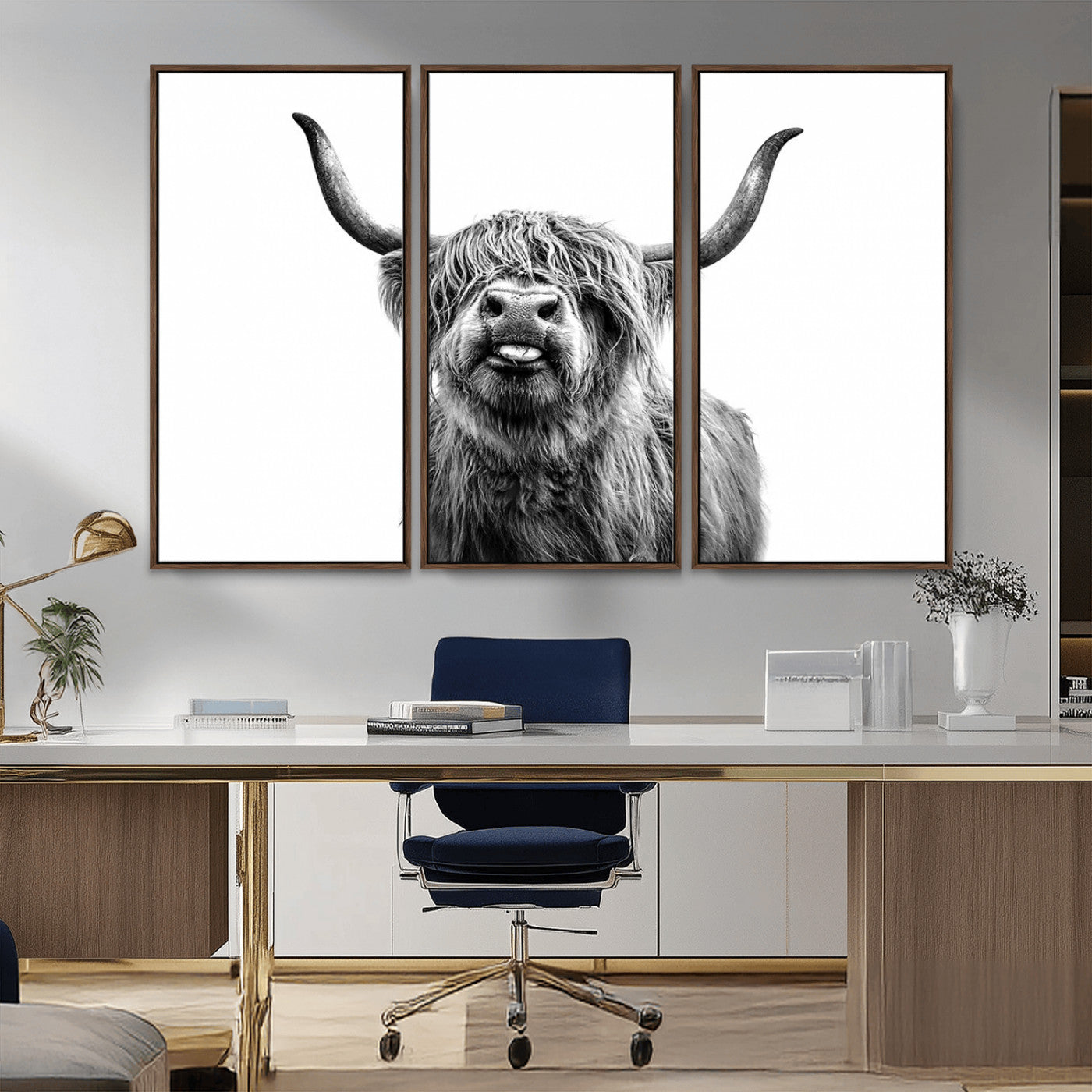 MGV-FC-48X32-3P - Fanny Scottish Highland Cow Cattle Art Print Farmhouse Wall Art Canvas Print